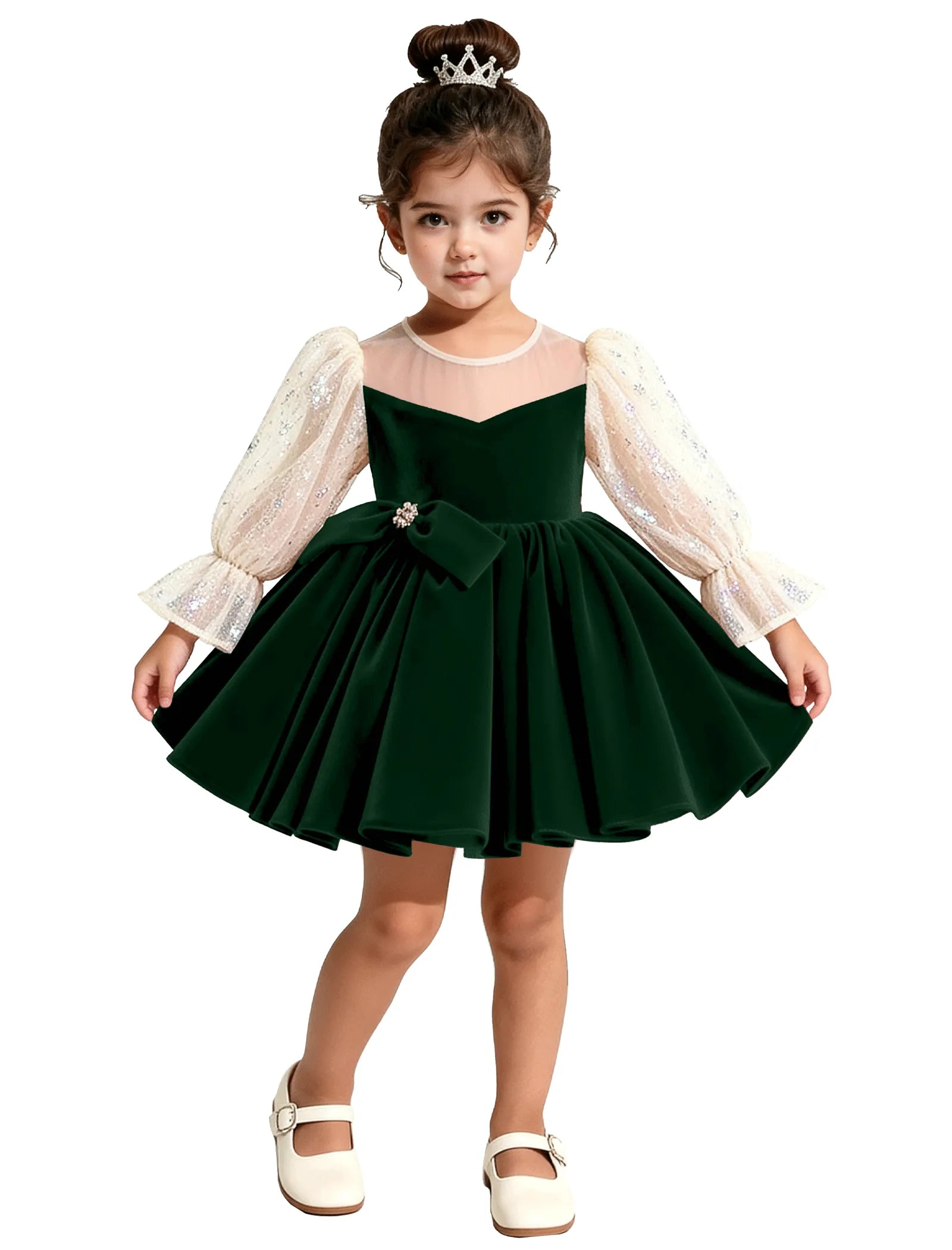 Velvet Long Sleeve Flower Girl Dress