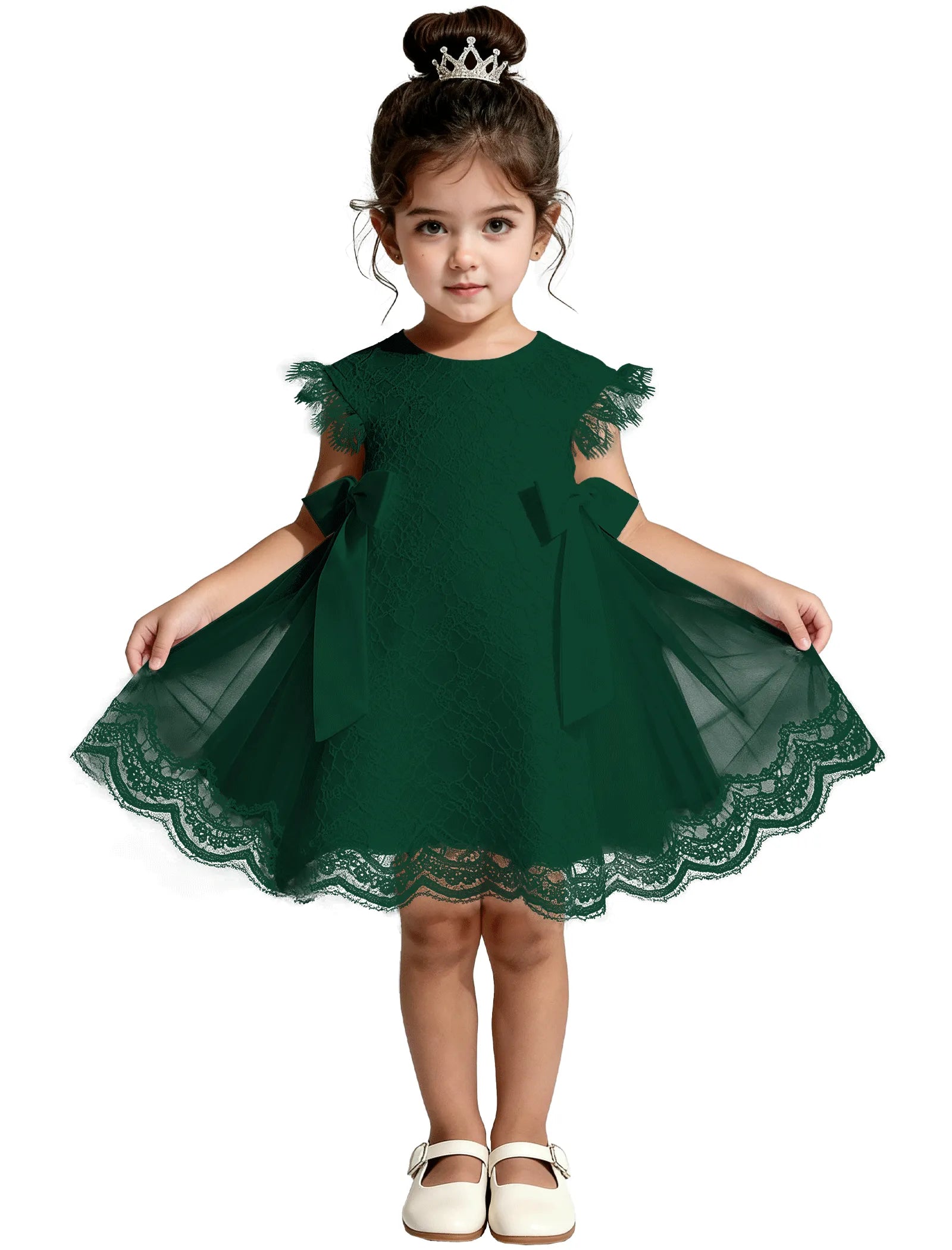 Lace Flutter Sleeve Toddler Flower Girl Dress