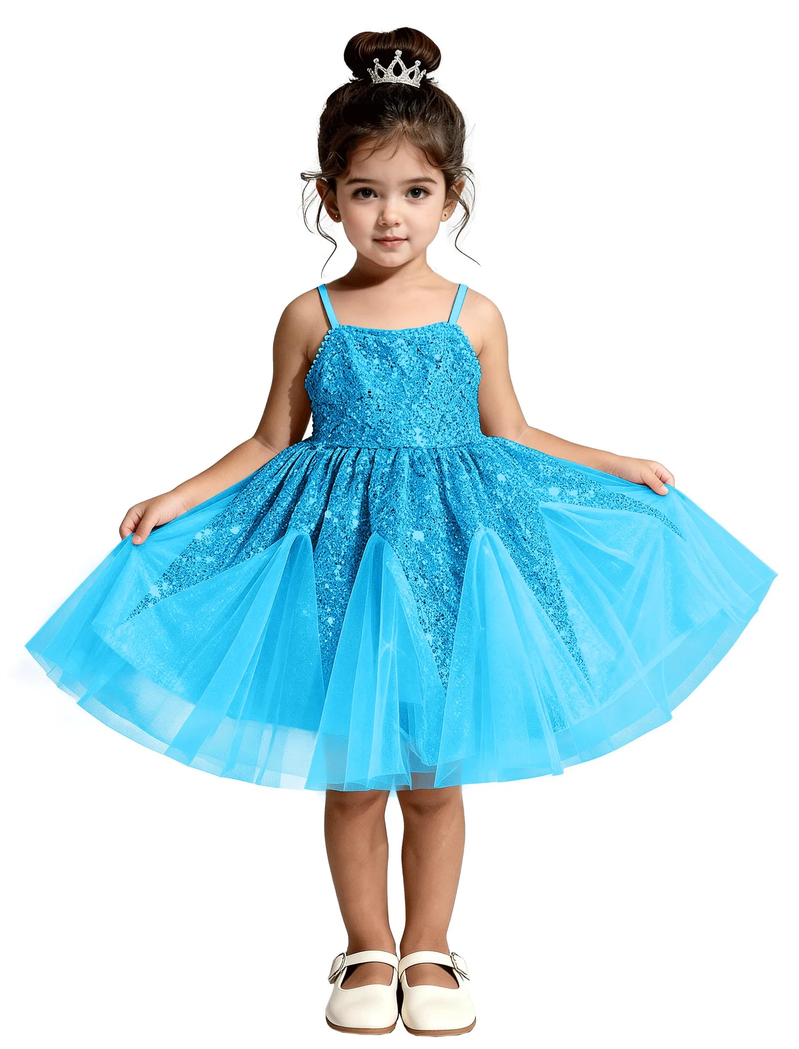 Sequin Tulle Princess Dress with Big Bow Back