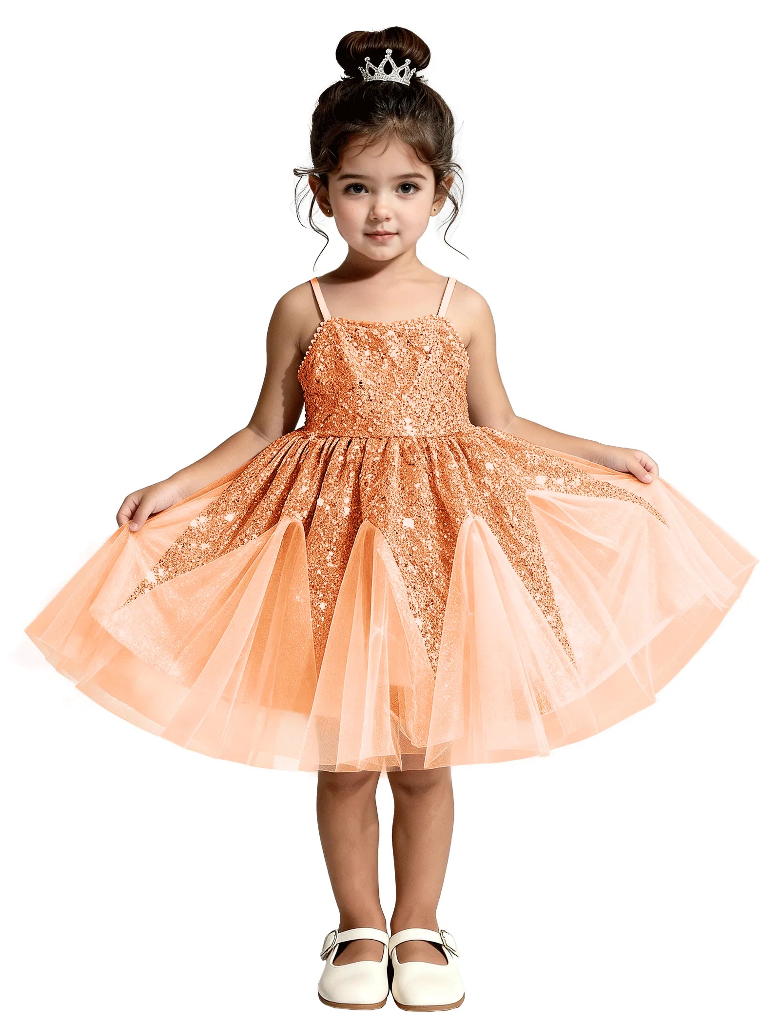 Sequin Tulle Princess Dress with Big Bow Back