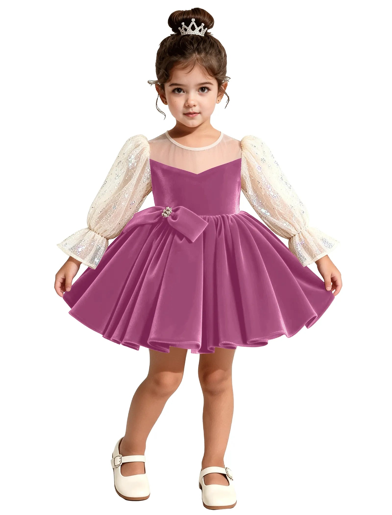 Velvet Long Sleeve Flower Girl Dress