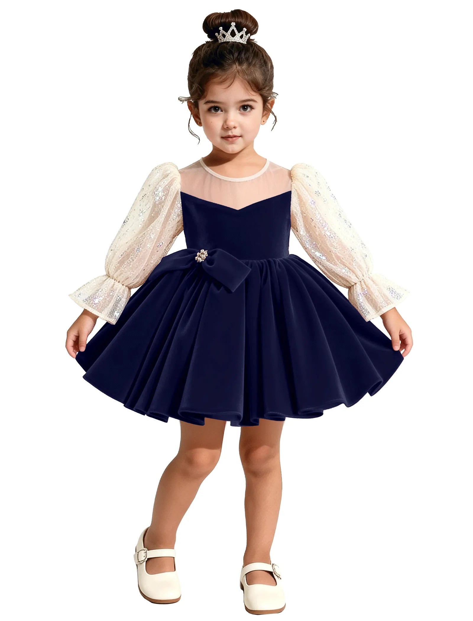 Velvet Long Sleeve Flower Girl Dress