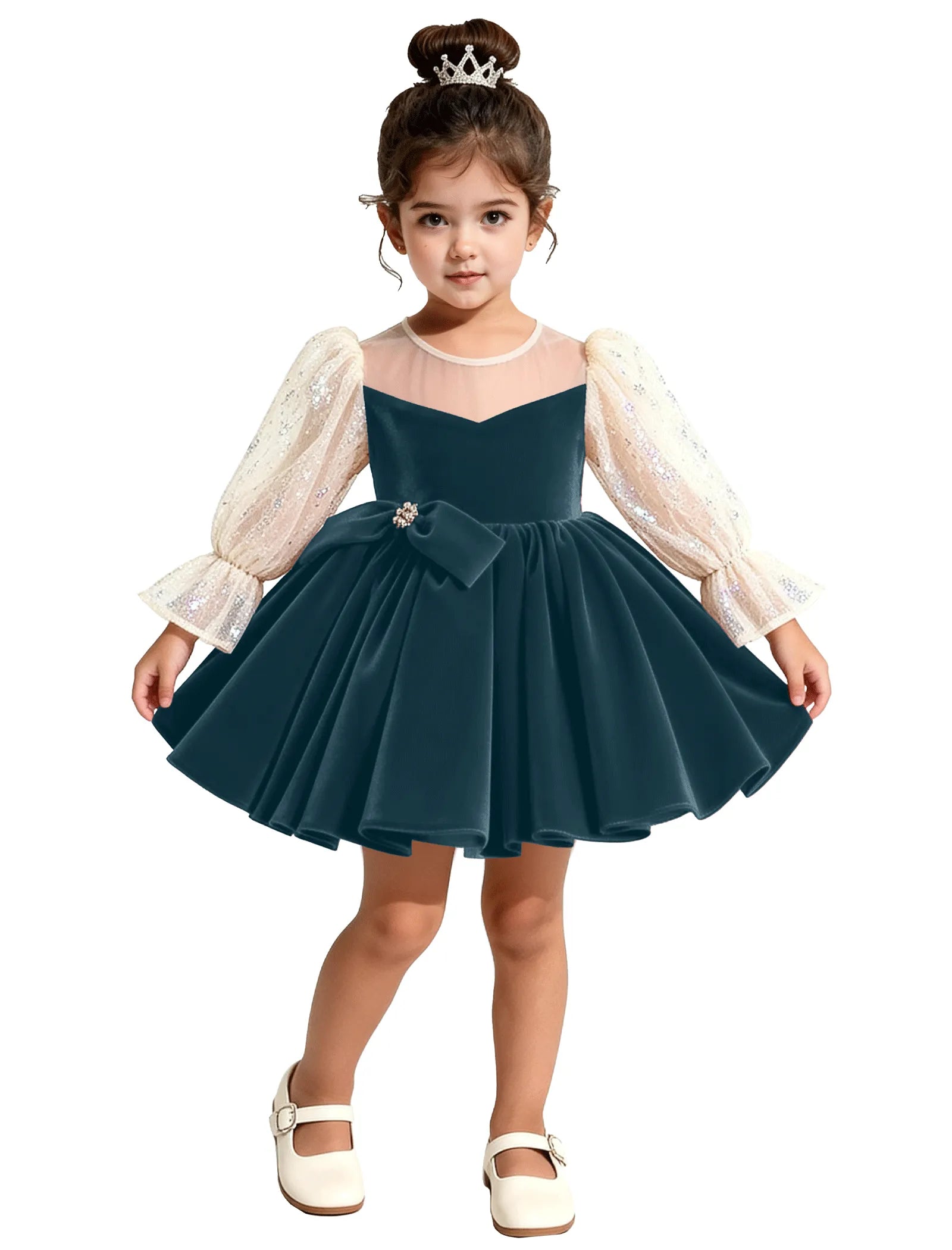 Velvet Long Sleeve Flower Girl Dress