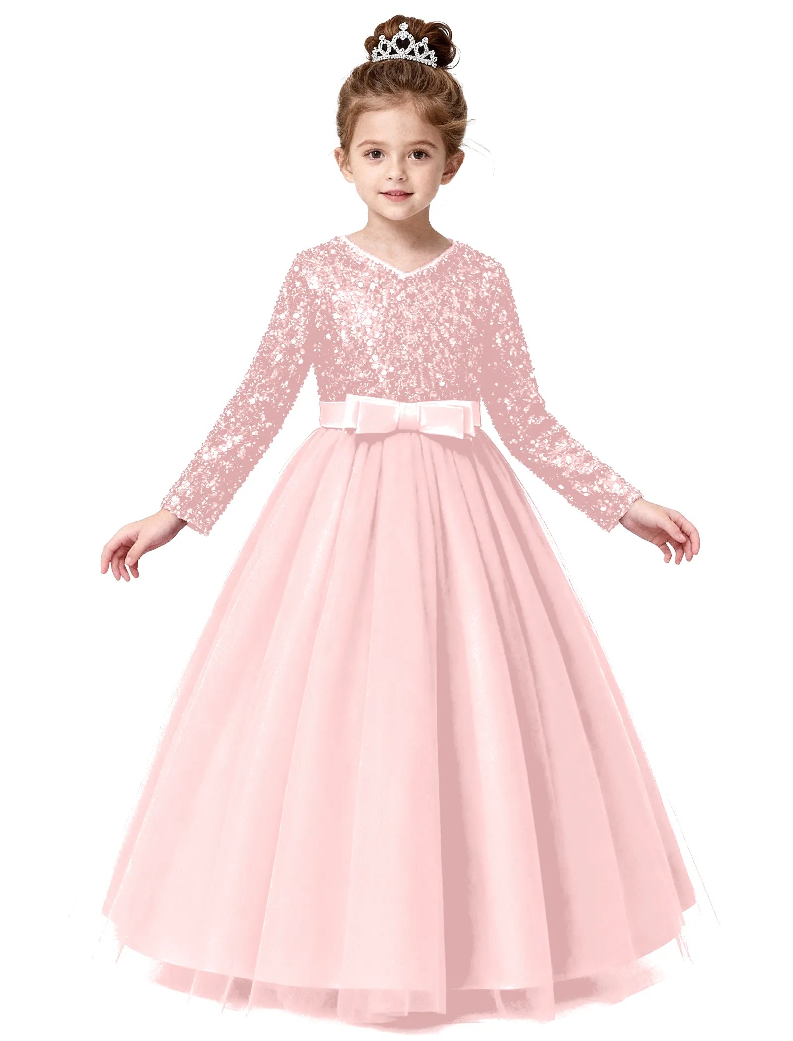 Velvet Sequin Long Sleeve Flower Girl Dress