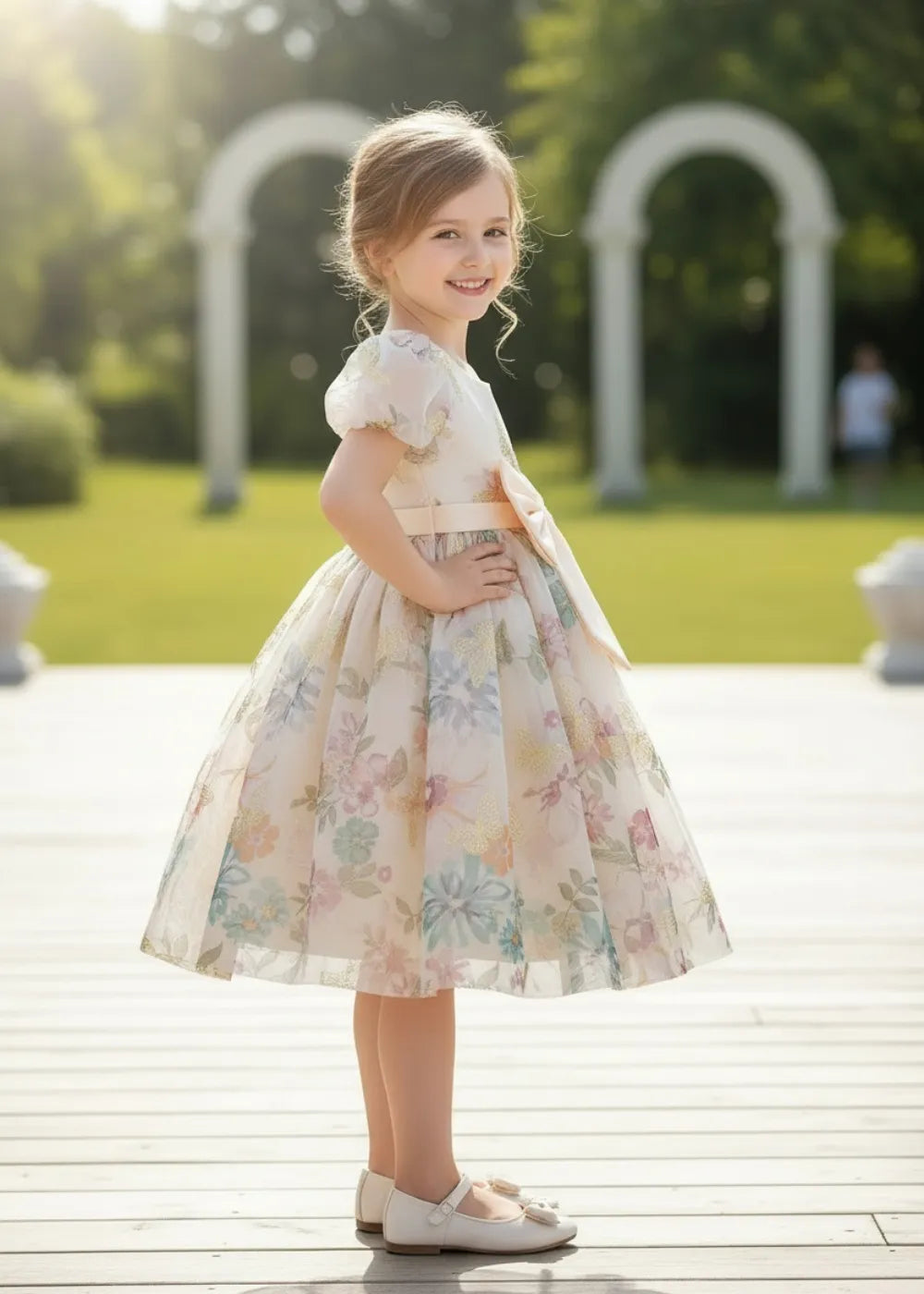 Spring Garden Tea-Length Girls Dress