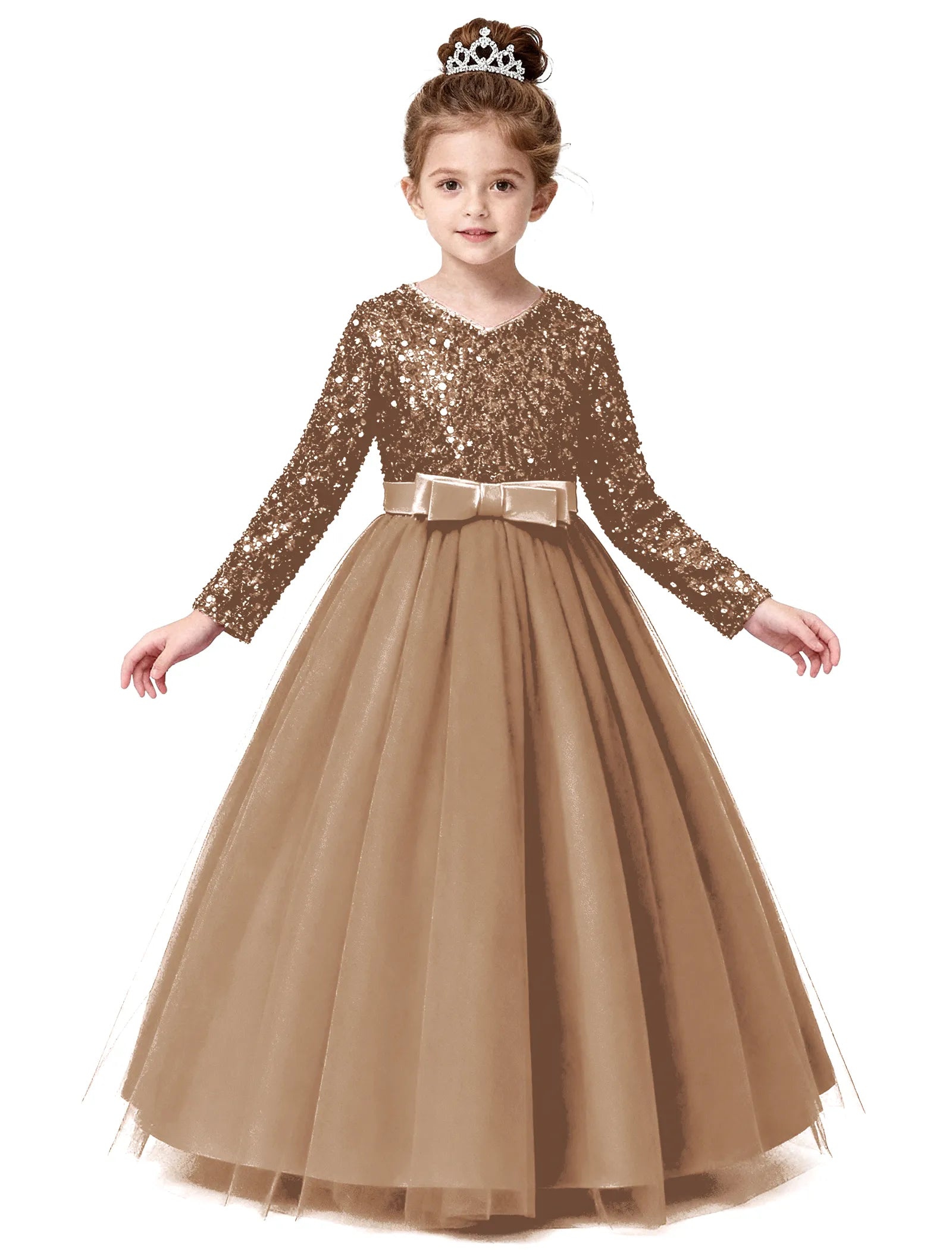 Velvet Sequin Long Sleeve Flower Girl Dress