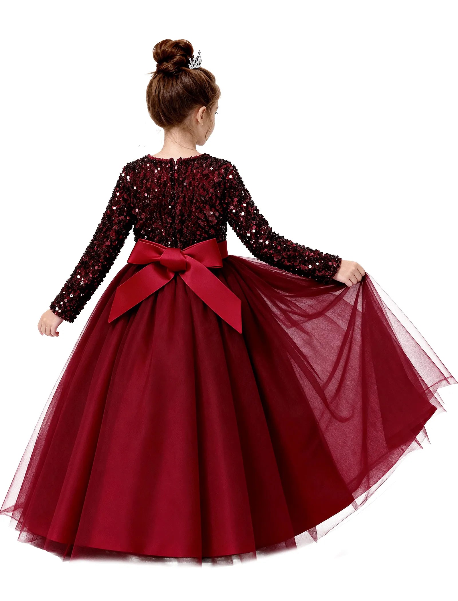 Velvet Sequin Long Sleeve Flower Girl Dress