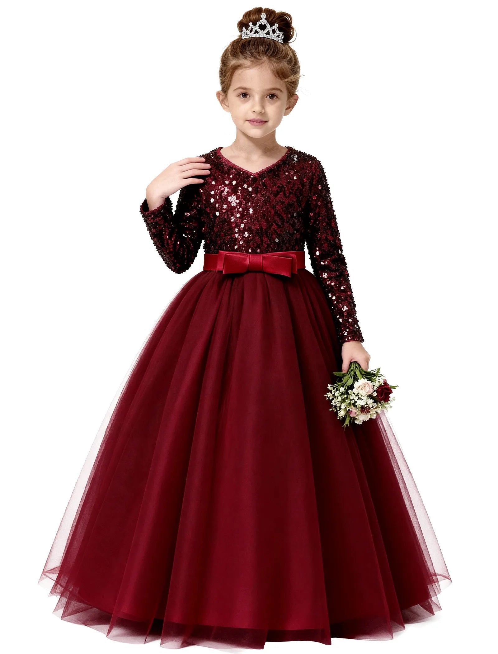 Velvet Sequin Long Sleeve Flower Girl Dress