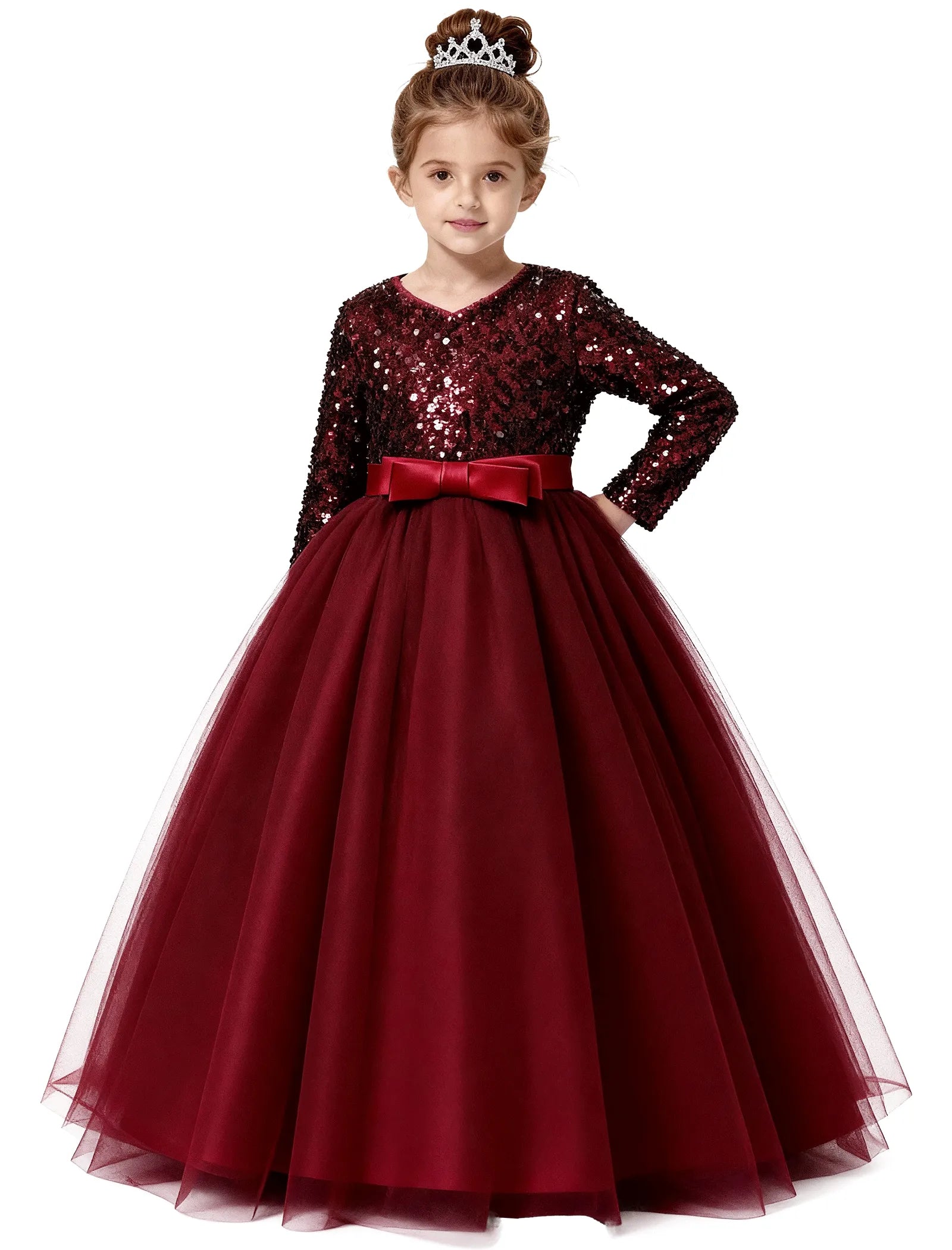 Velvet Sequin Long Sleeve Flower Girl Dress