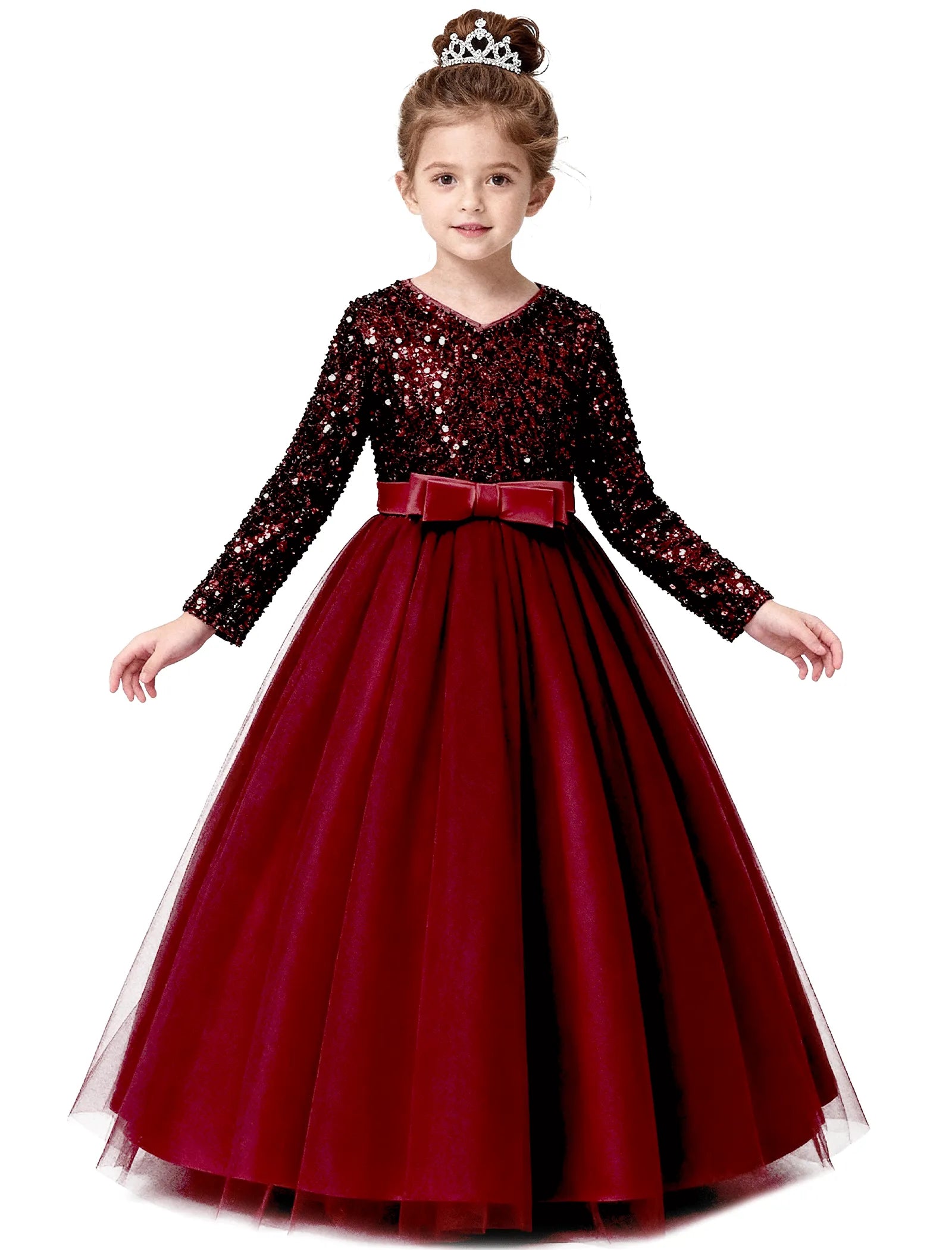 Velvet Sequin Long Sleeve Flower Girl Dress