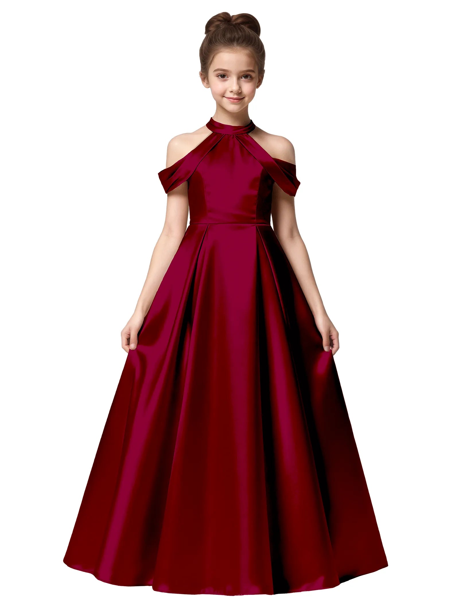 Girls Satin High Neck Pageant Dress with Bow