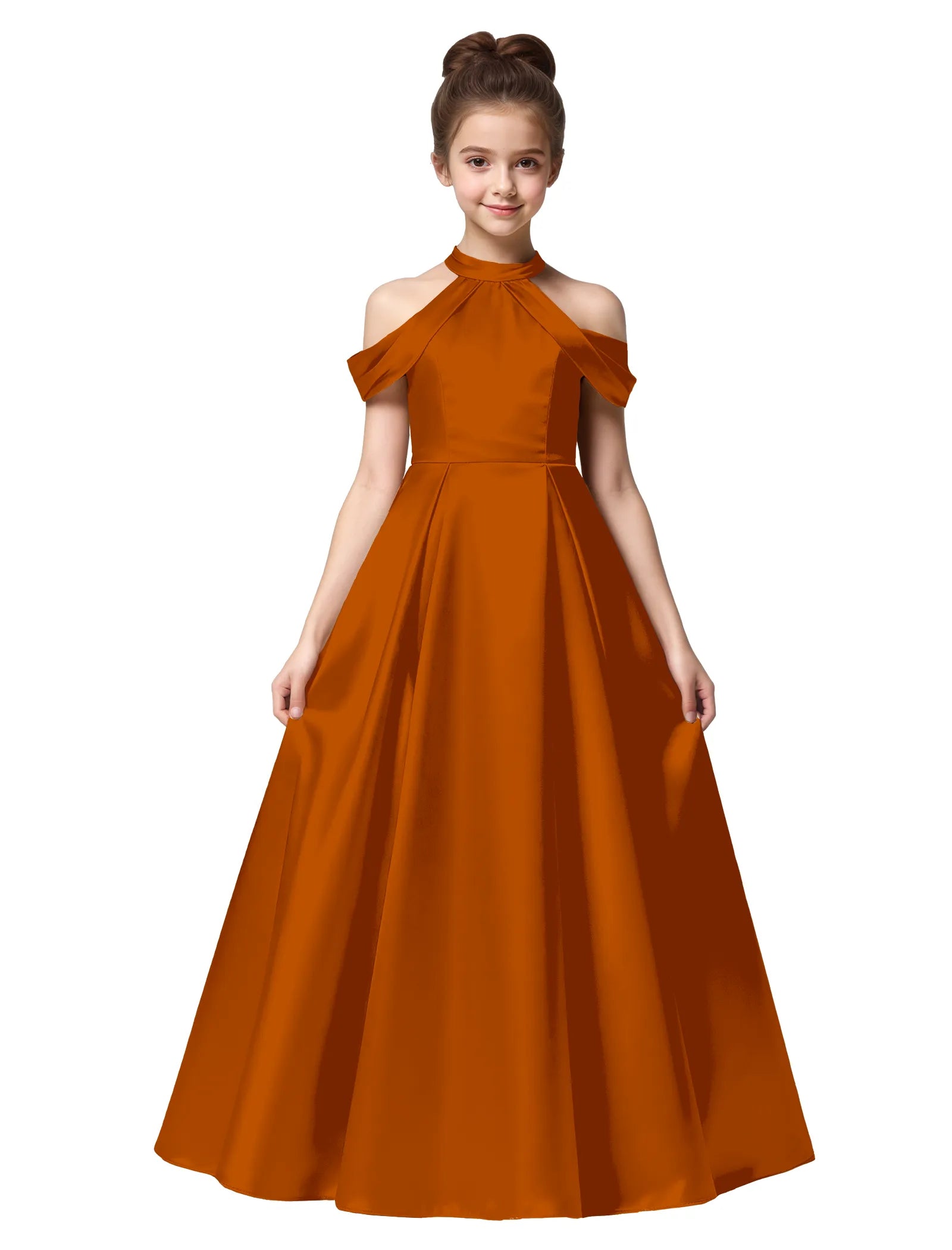 Girls Satin High Neck Pageant Dress with Bow