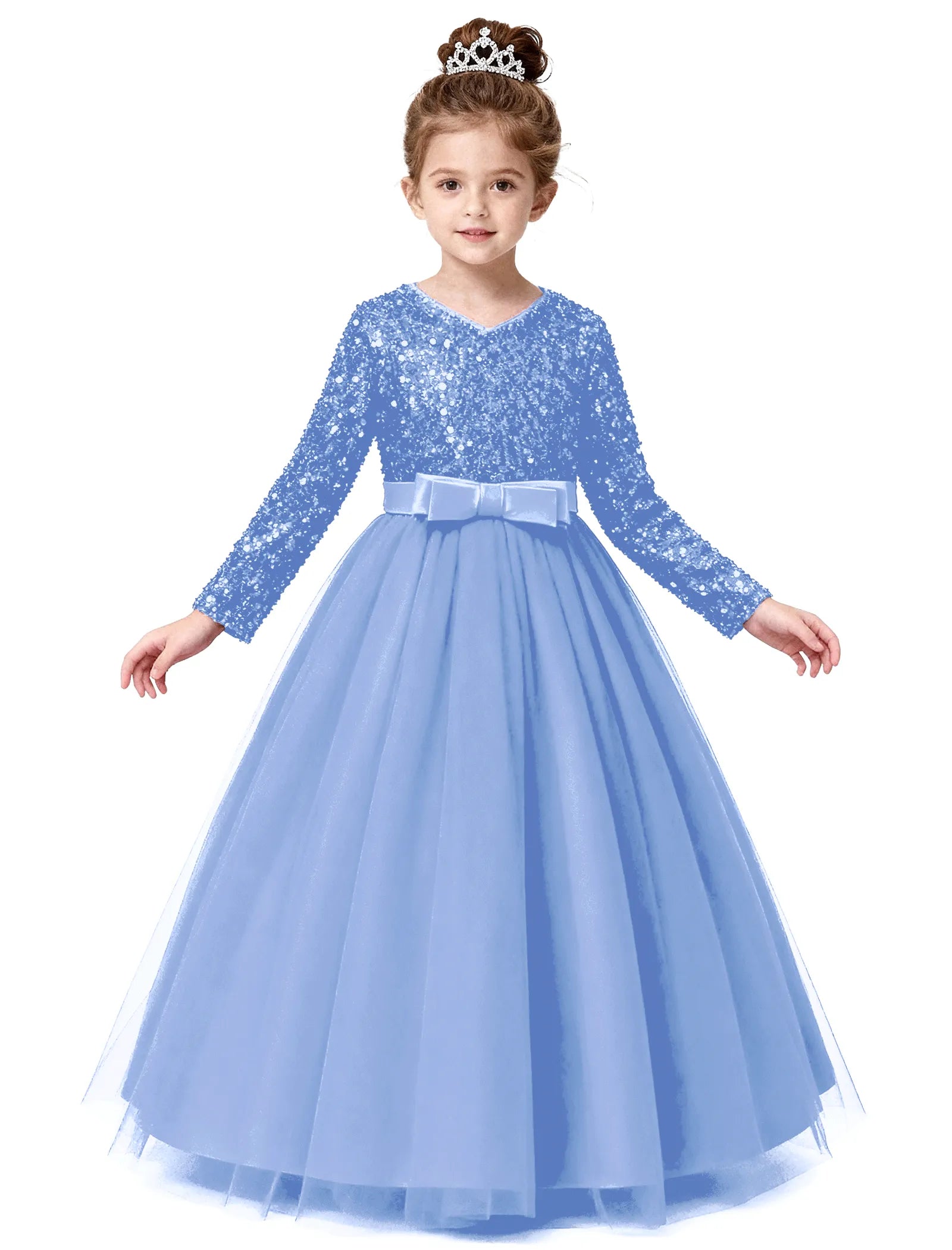 Velvet Sequin Long Sleeve Flower Girl Dress