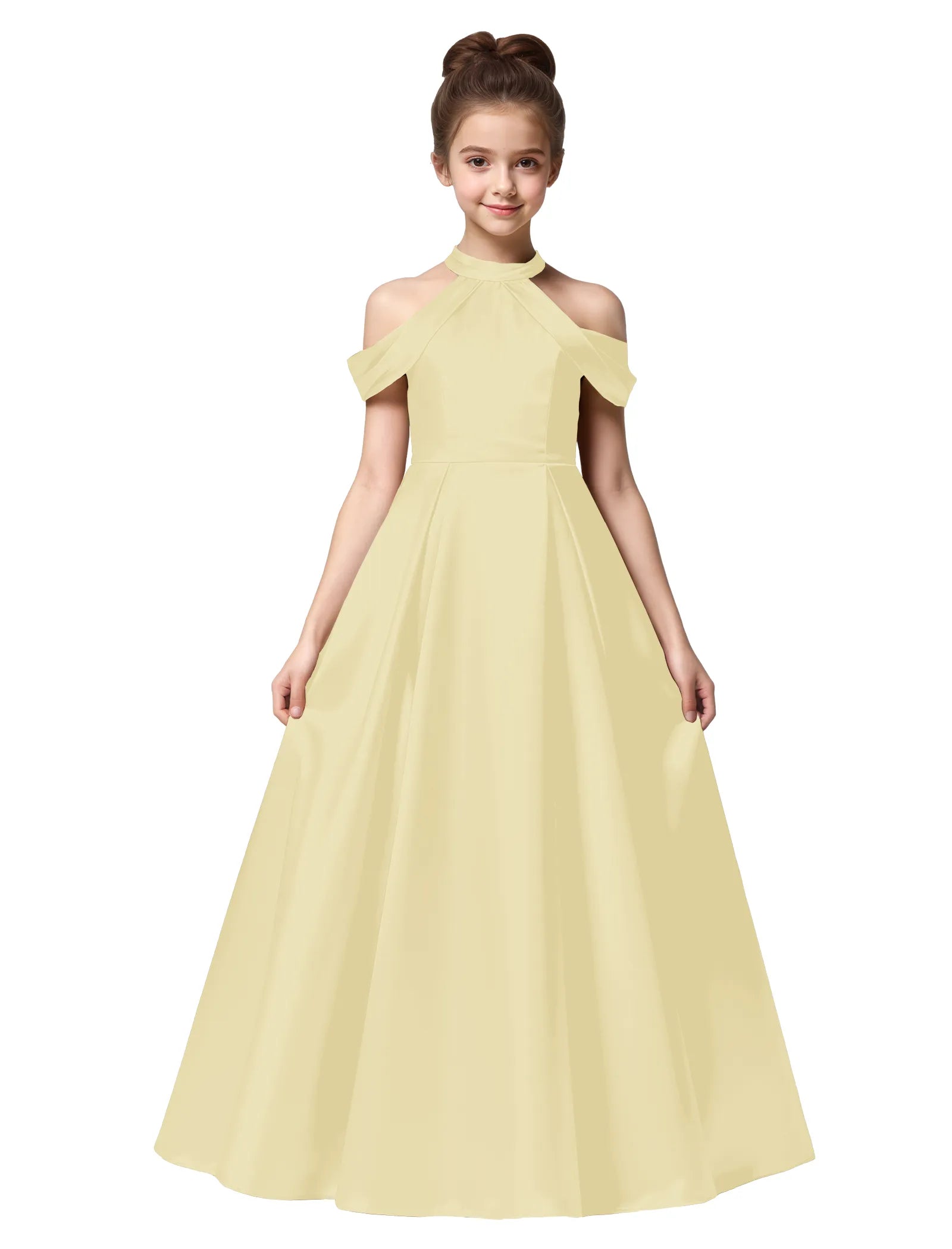 Girls Satin High Neck Pageant Dress with Bow