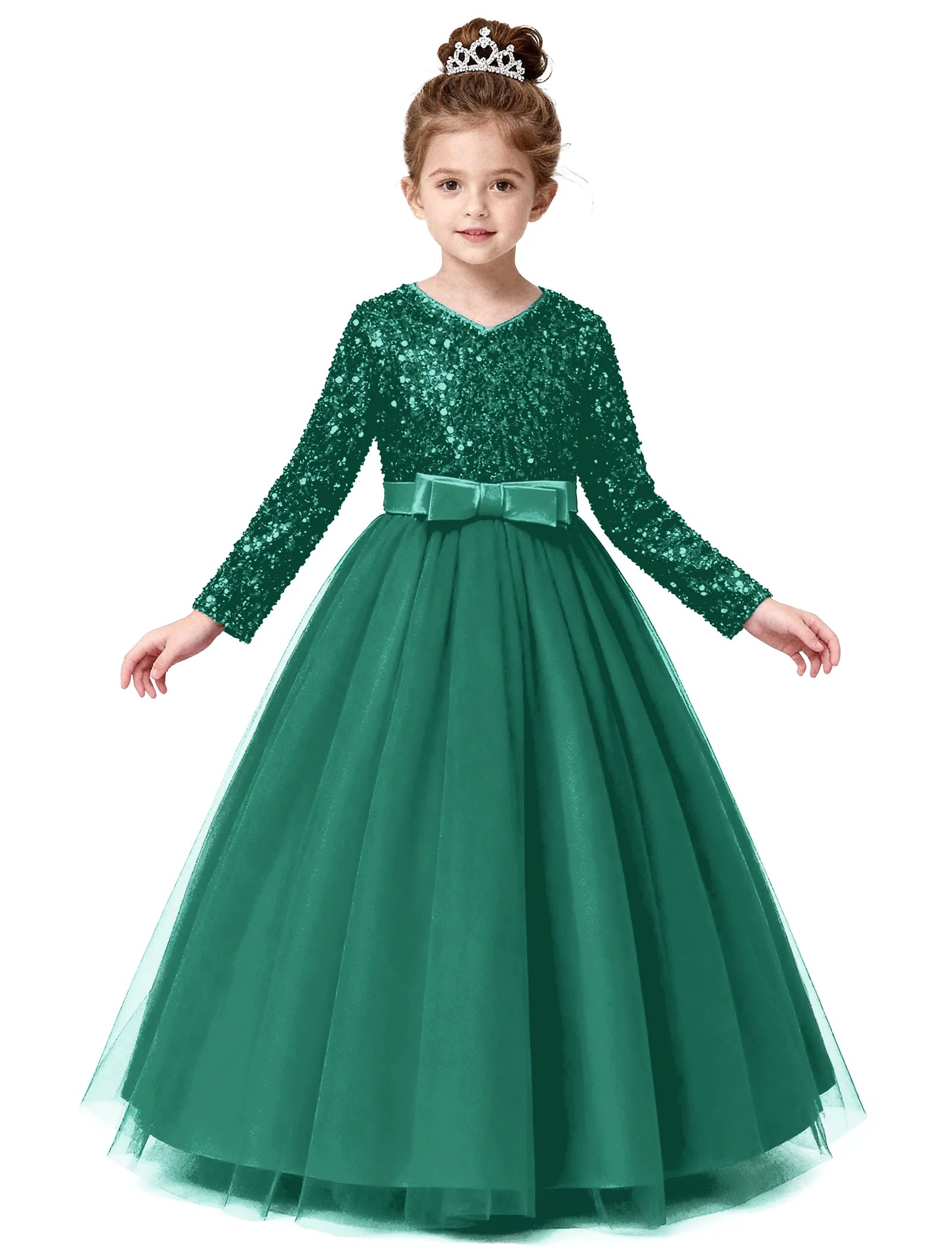 Velvet Sequin Long Sleeve Flower Girl Dress
