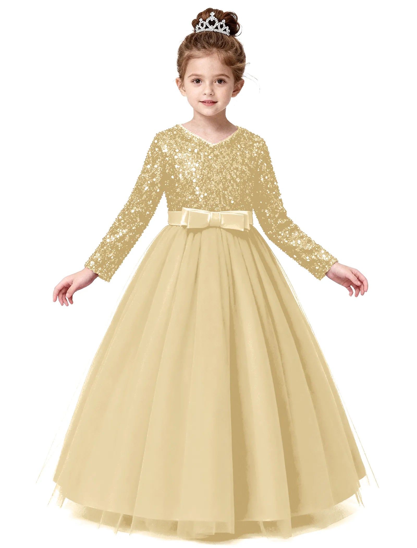 Velvet Sequin Long Sleeve Flower Girl Dress