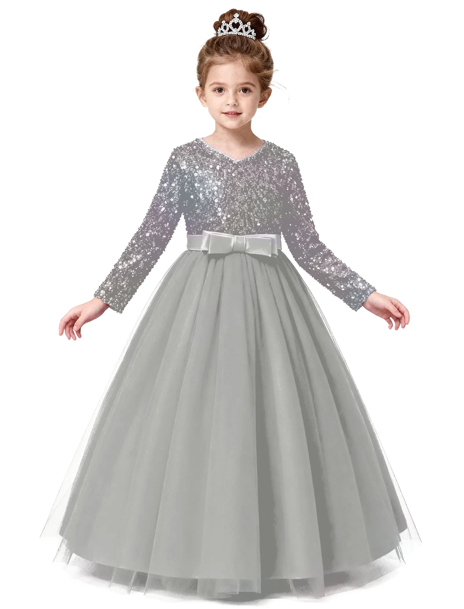 Velvet Sequin Long Sleeve Flower Girl Dress