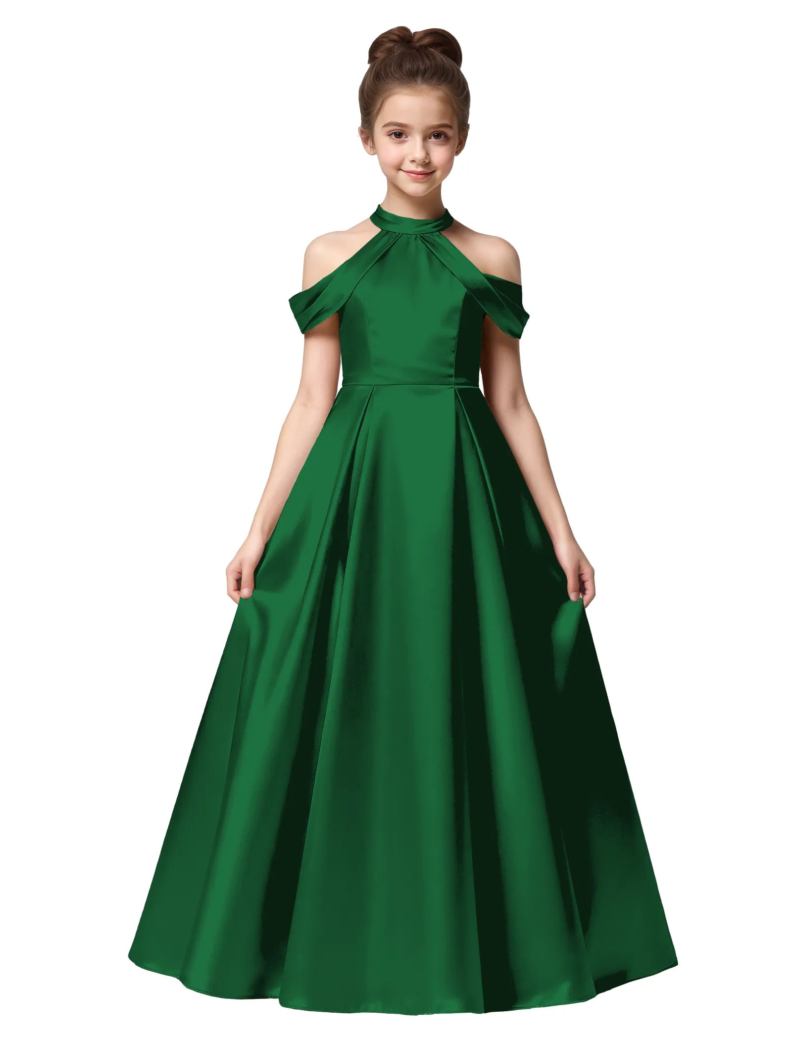 Girls Satin High Neck Pageant Dress with Bow