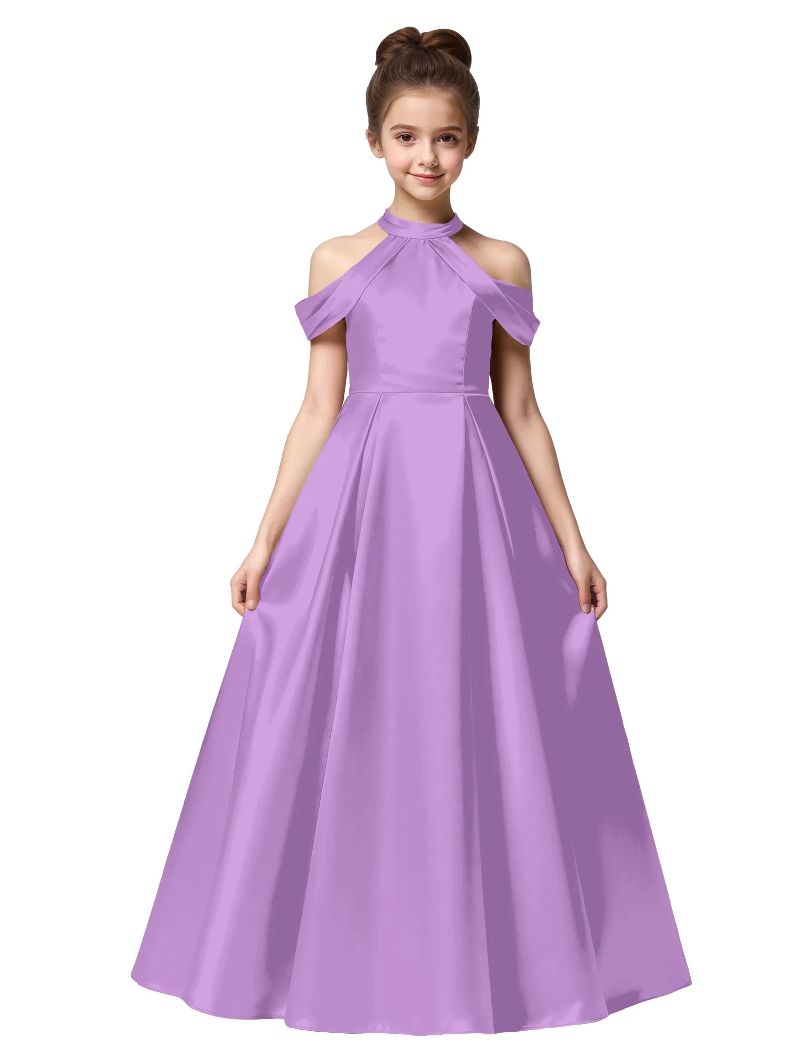 Girls Satin High Neck Pageant Dress with Bow