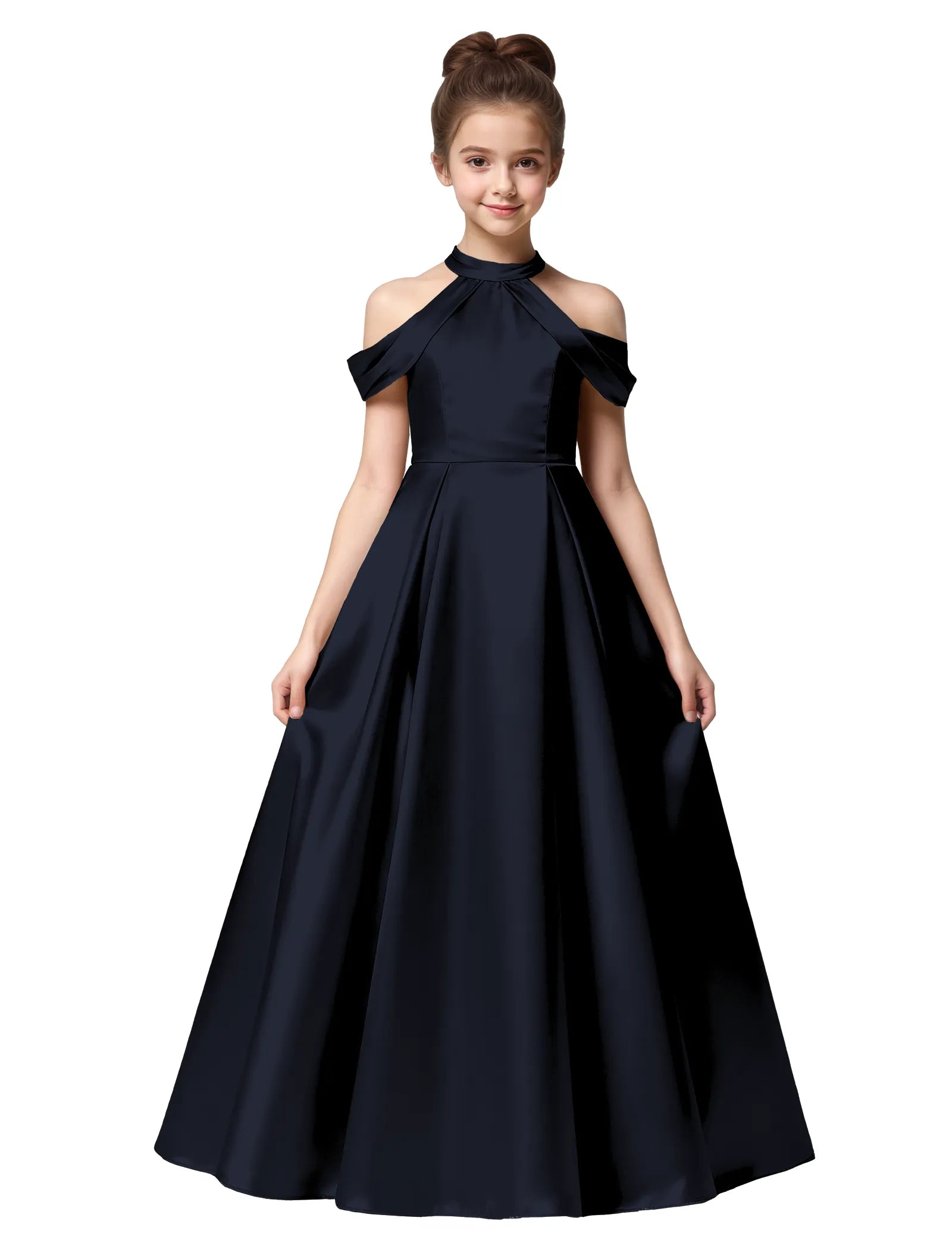 Girls Satin High Neck Pageant Dress with Bow