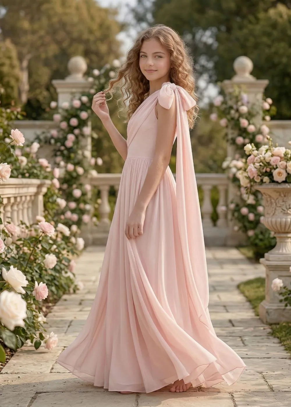 Lumière Draped Bow Evening Dress