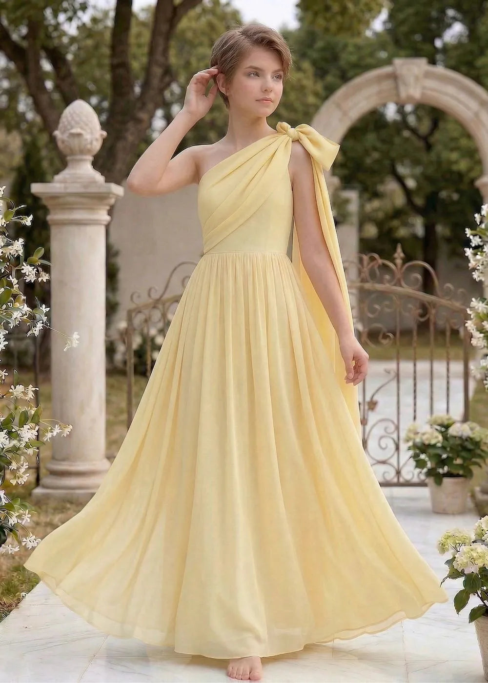 Lumière Draped Bow Evening Dress