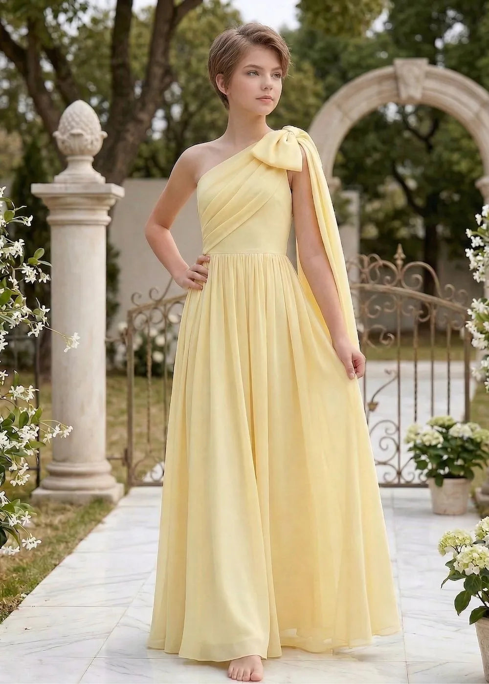 Lumière Draped Bow Evening Dress