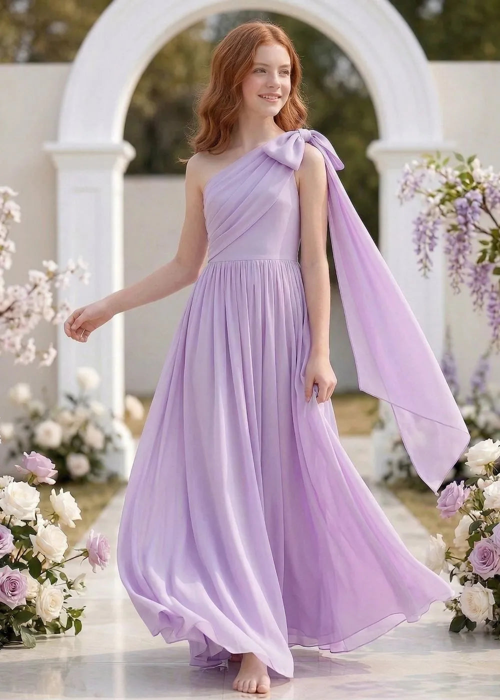 Lumière Draped Bow Evening Dress