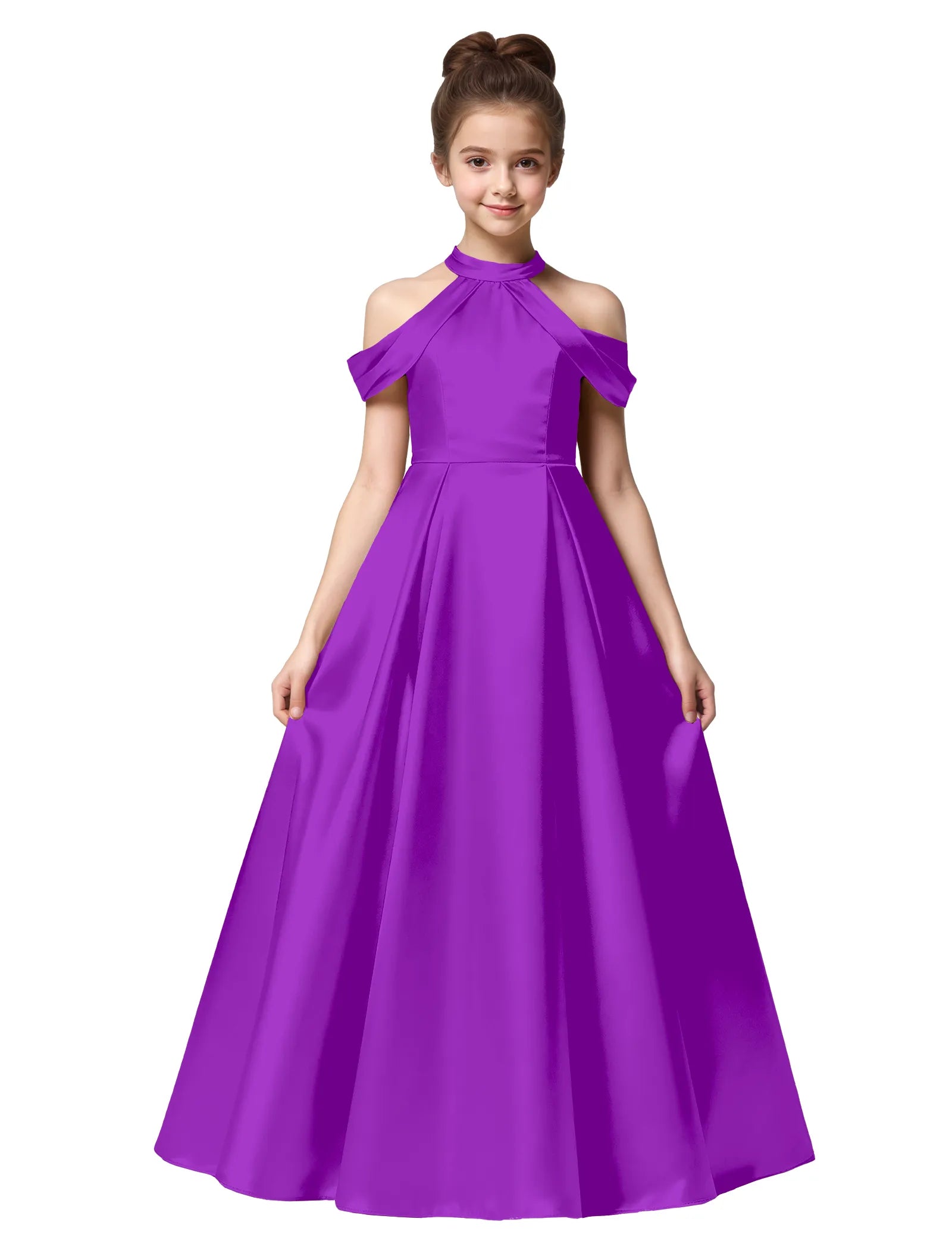 Girls Satin High Neck Pageant Dress with Bow