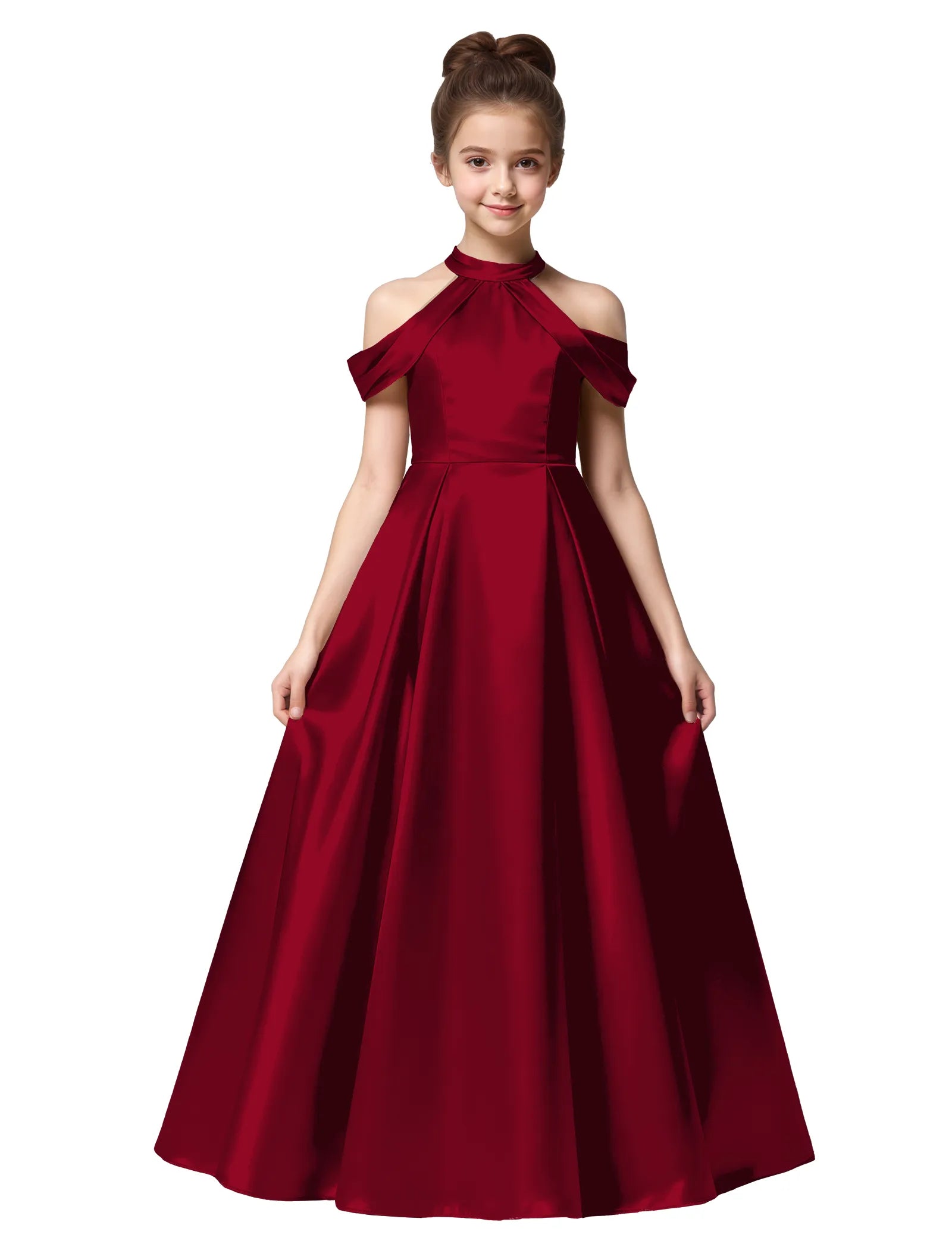 Girls Satin High Neck Pageant Dress with Bow