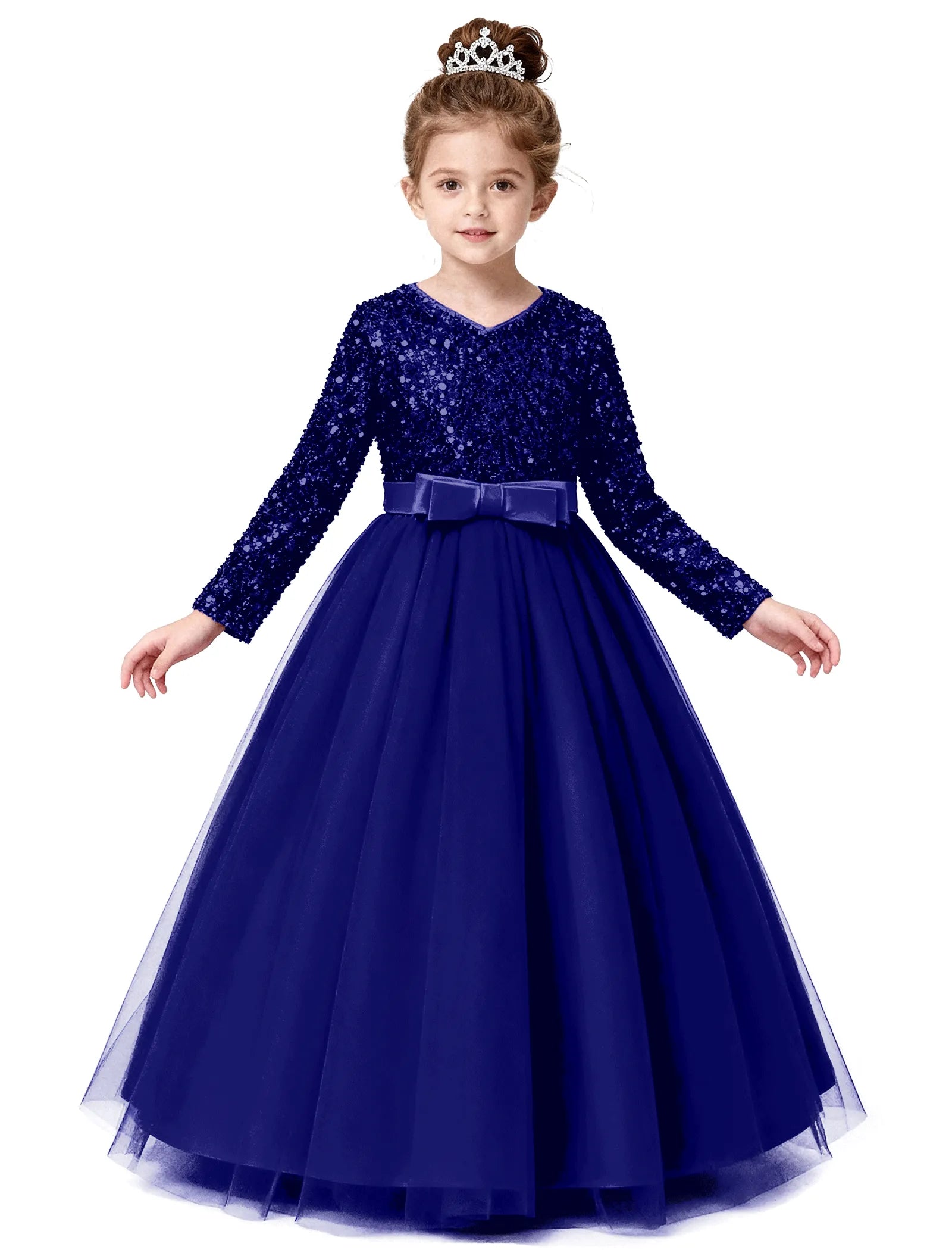 Velvet Sequin Long Sleeve Flower Girl Dress