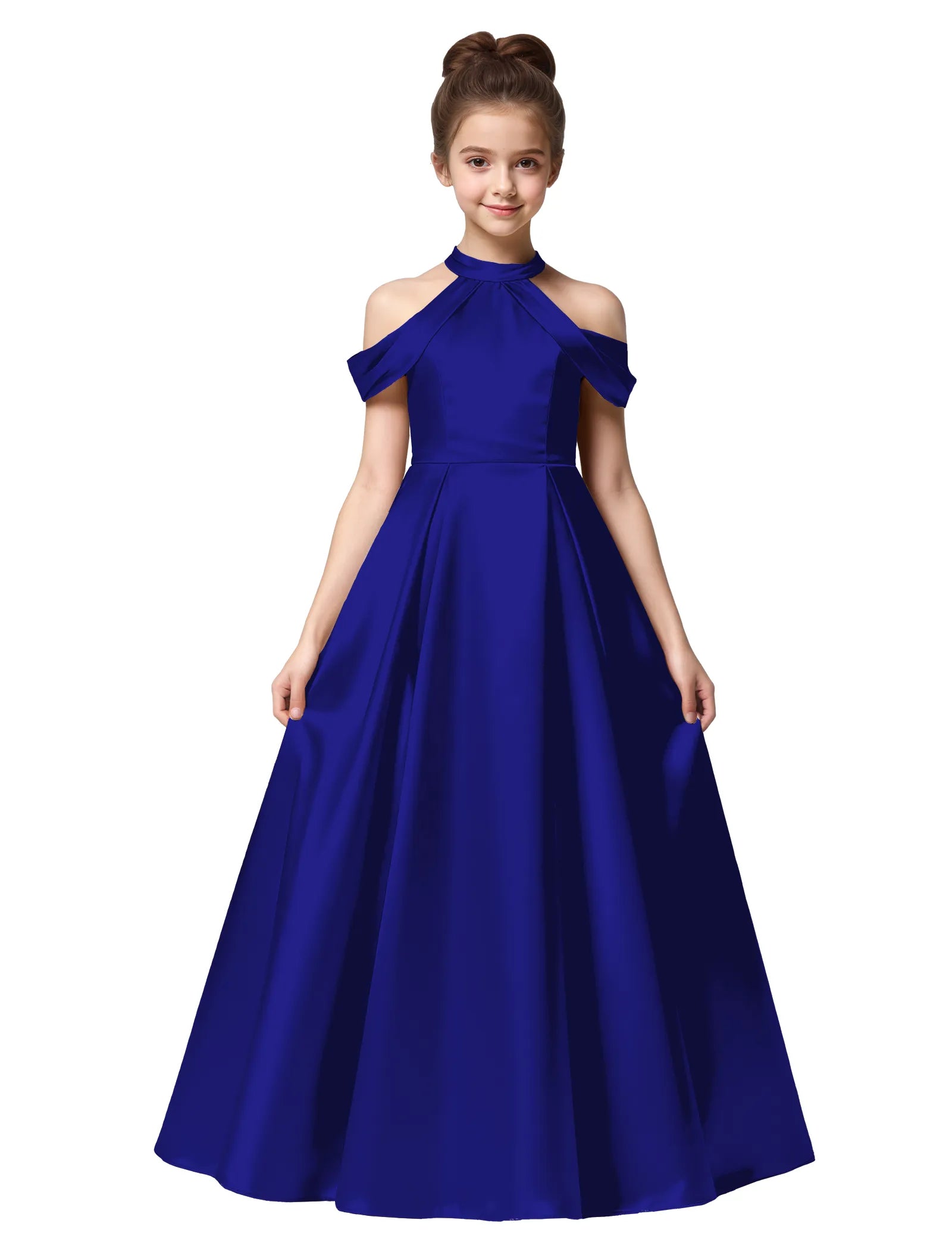 Girls Satin High Neck Pageant Dress with Bow