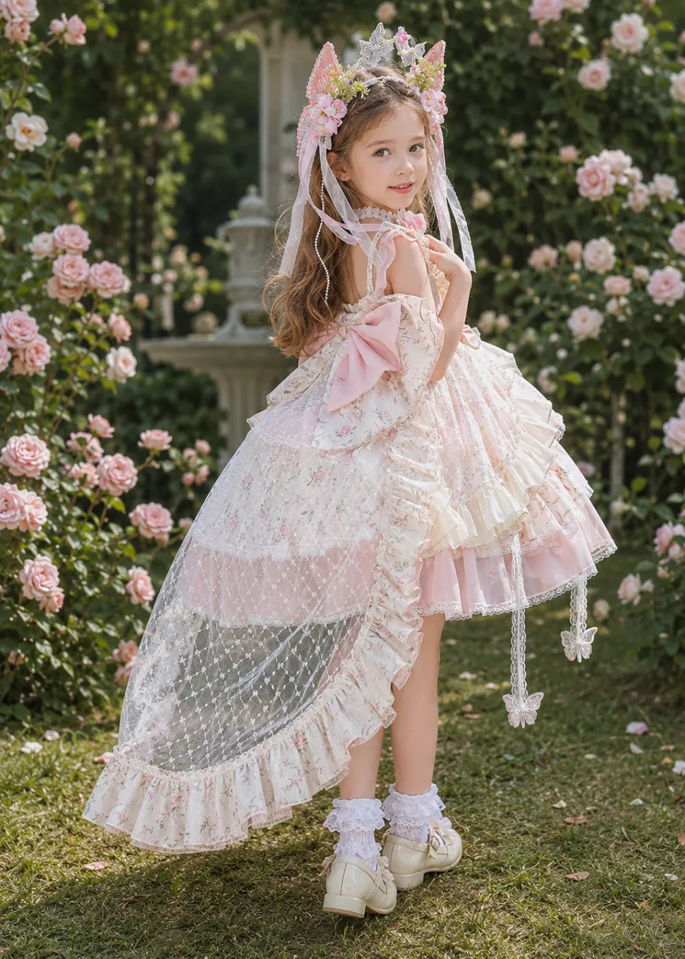 Vintage Floral Tiered Flower Girl Dress