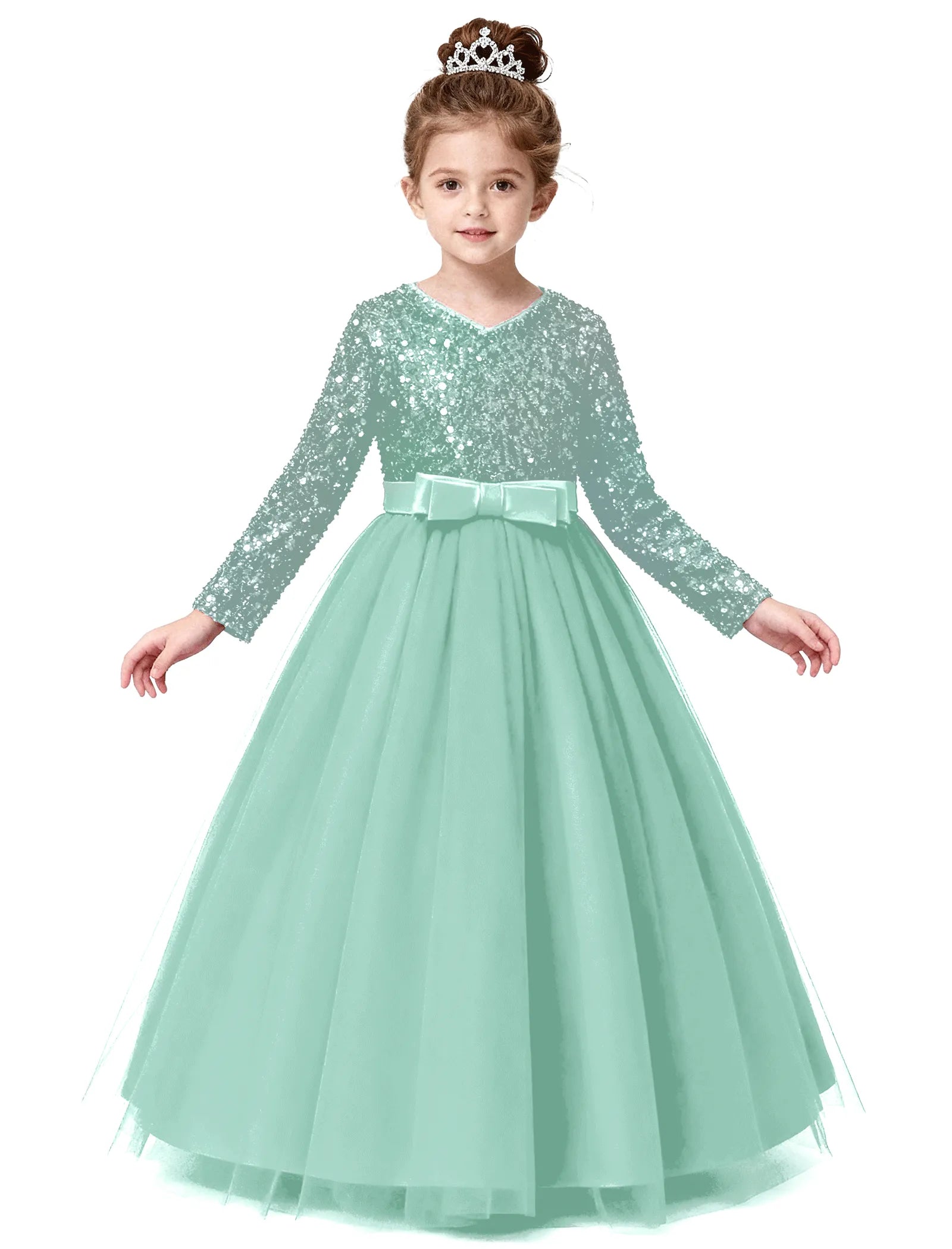 Velvet Sequin Long Sleeve Flower Girl Dress