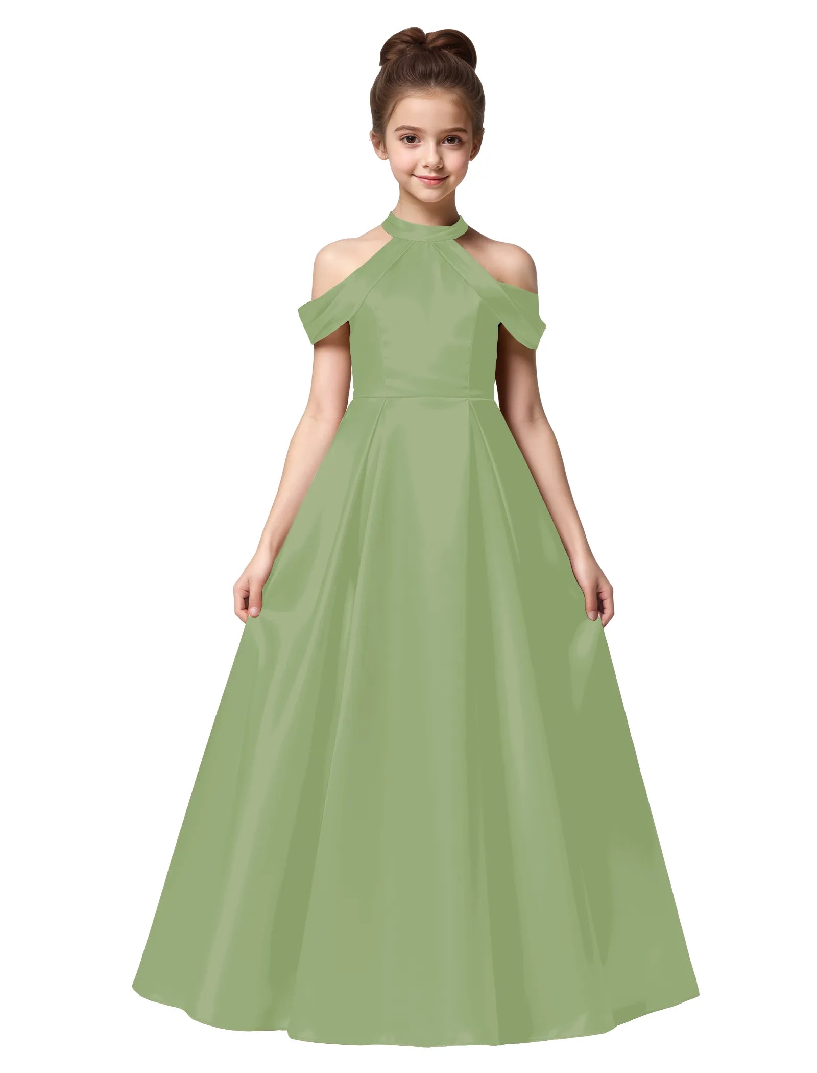 Girls Satin High Neck Pageant Dress with Bow