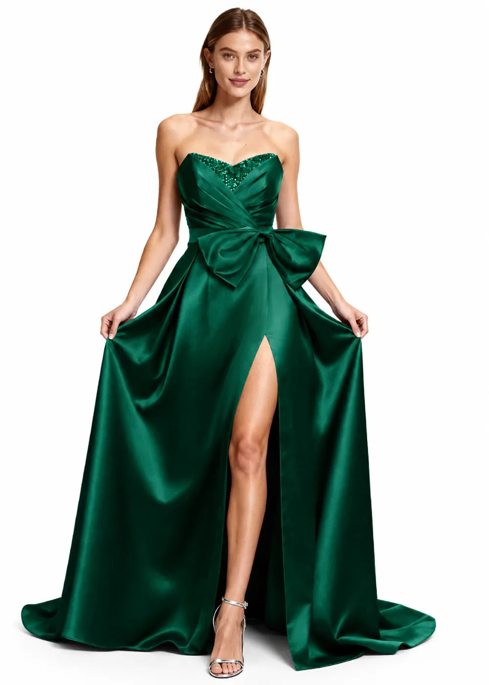 Sculpted Bow Strapless Satin Gown