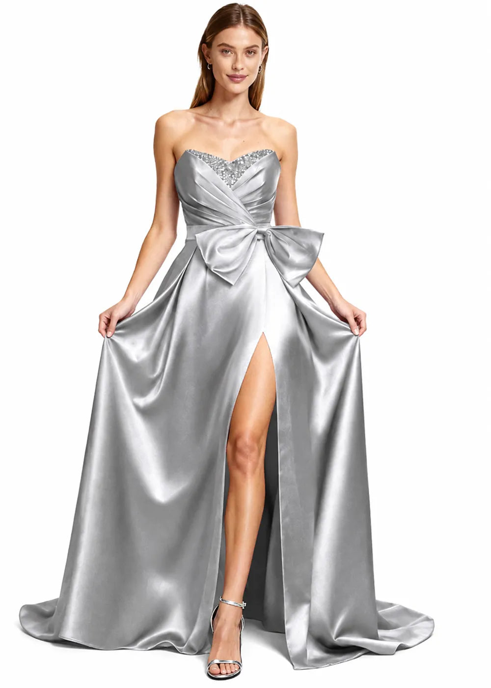 Sculpted Bow Strapless Satin Gown