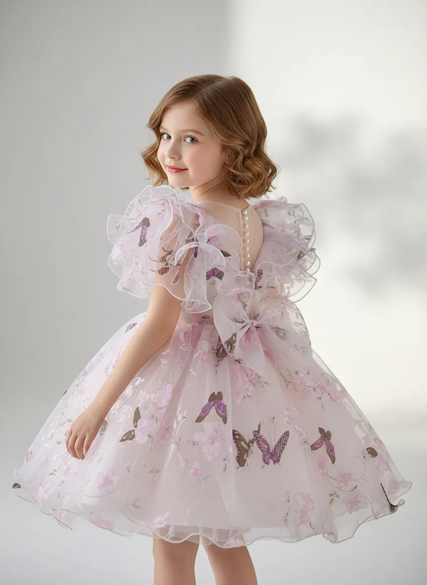 Pearl-Back Butterfly Dress for Girls