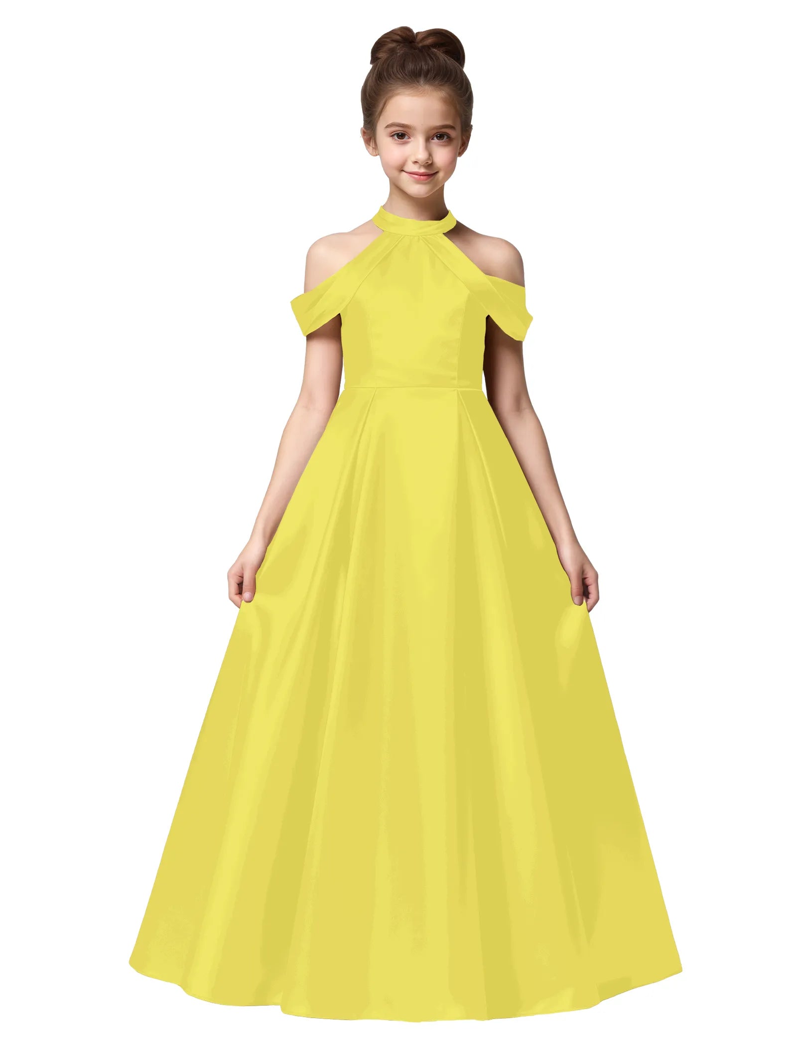 Girls Satin High Neck Pageant Dress with Bow