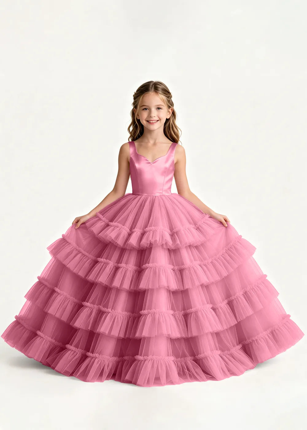Tiered Ruffle Tulle Ball Gown Dress for Girls