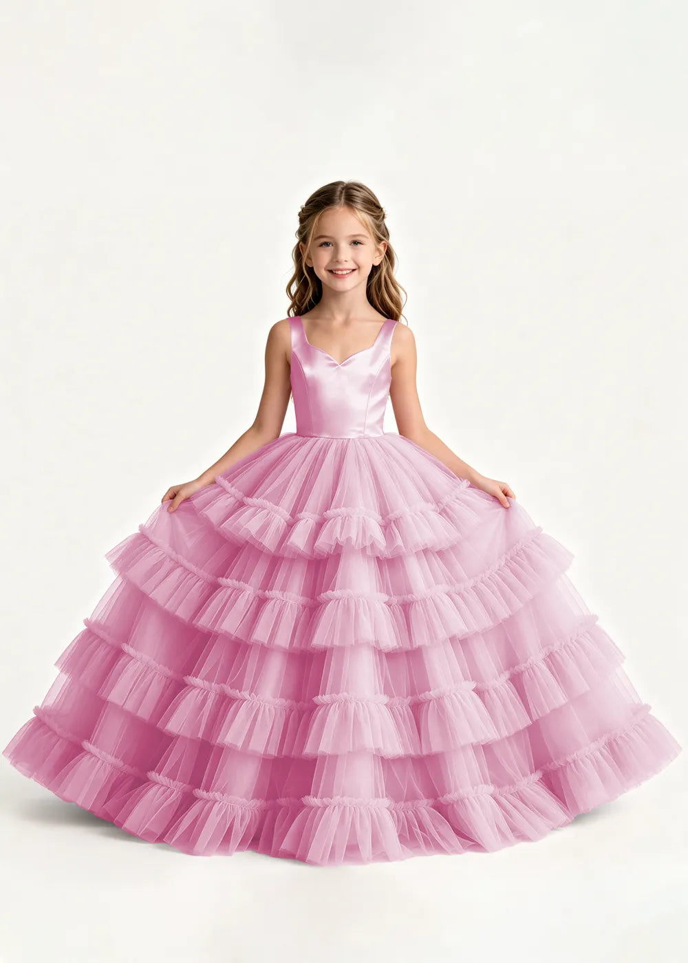 Tiered Ruffle Tulle Ball Gown Dress for Girls