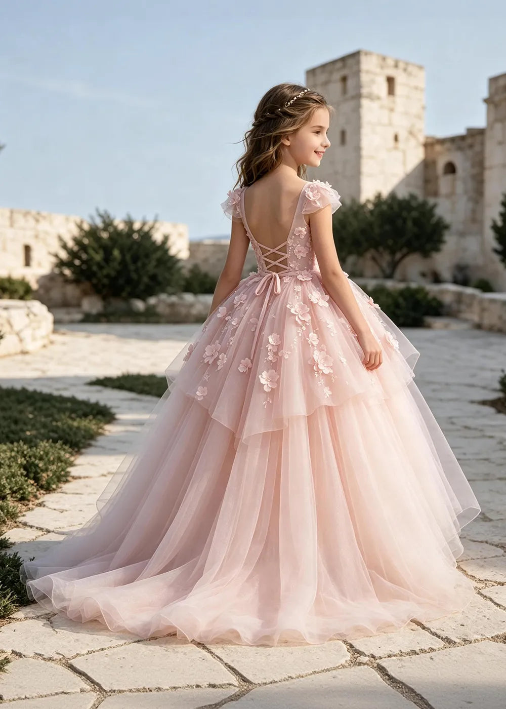 Elegant Flower Appliqué Princess Dress