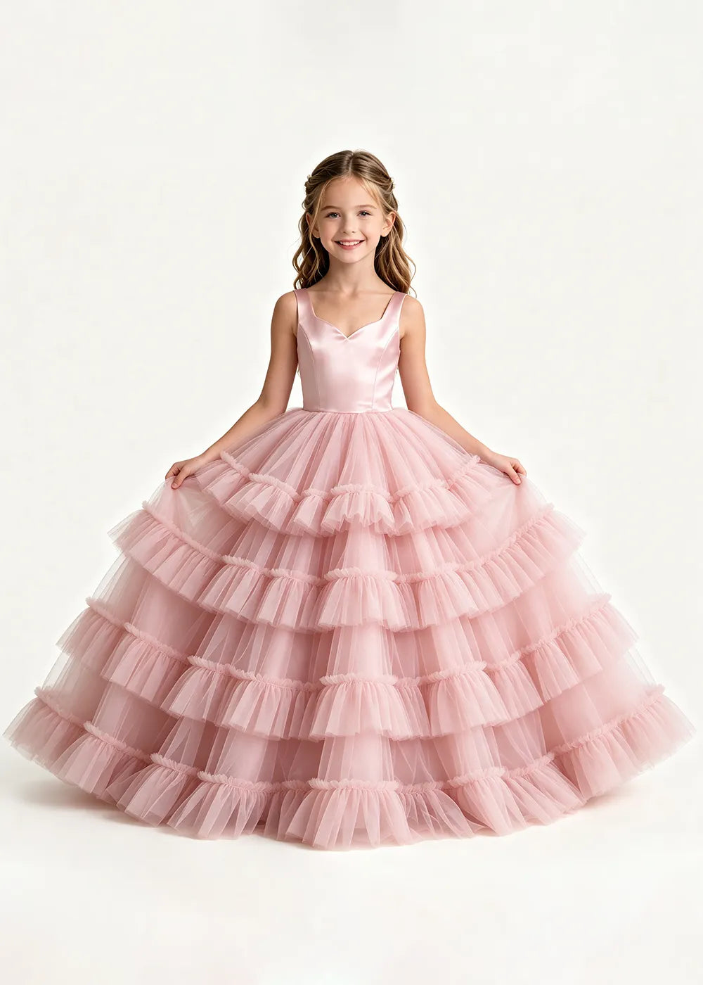 Tiered Ruffle Tulle Ball Gown Dress for Girls