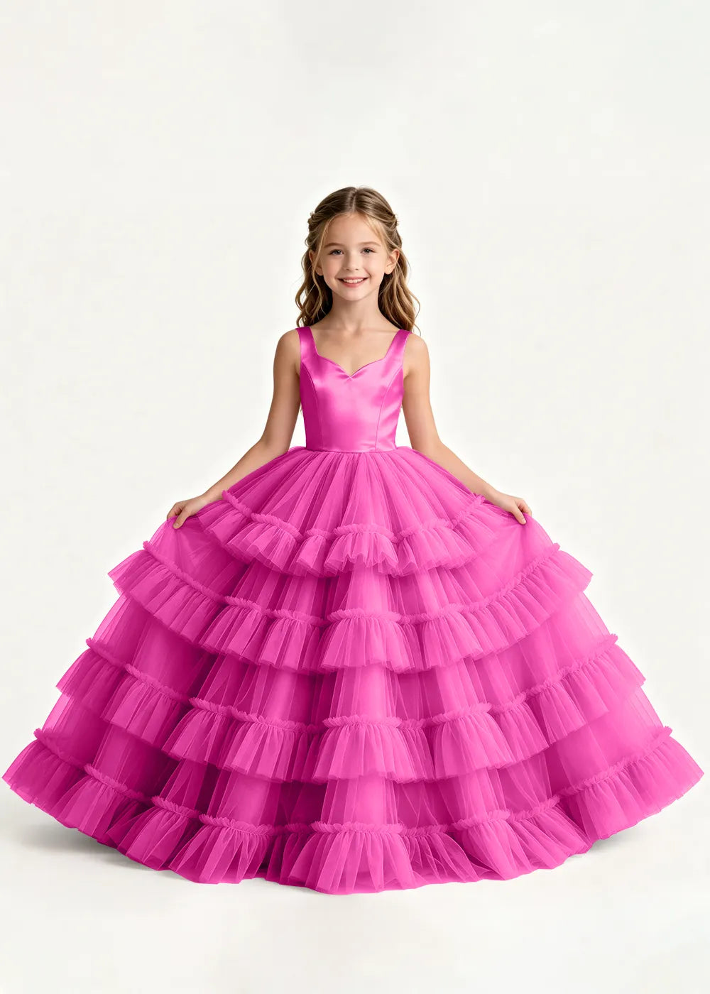 Tiered Ruffle Tulle Ball Gown Dress for Girls