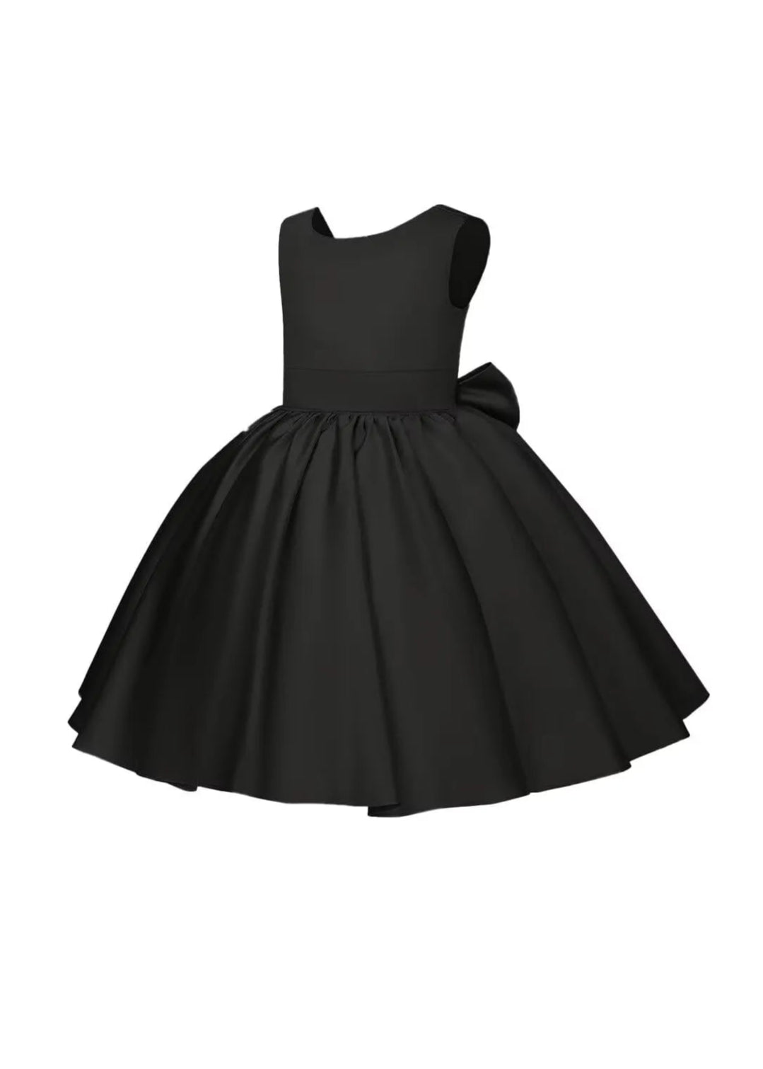 Pretty Bow V back Satin Flower Girl Dress -[Black&White]