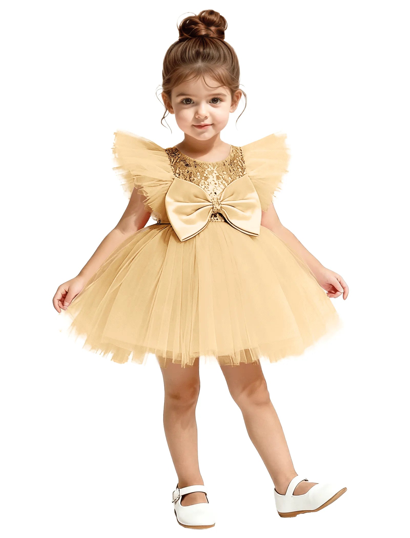 Sequin Tulle Flower Girl Dress with Back Bow