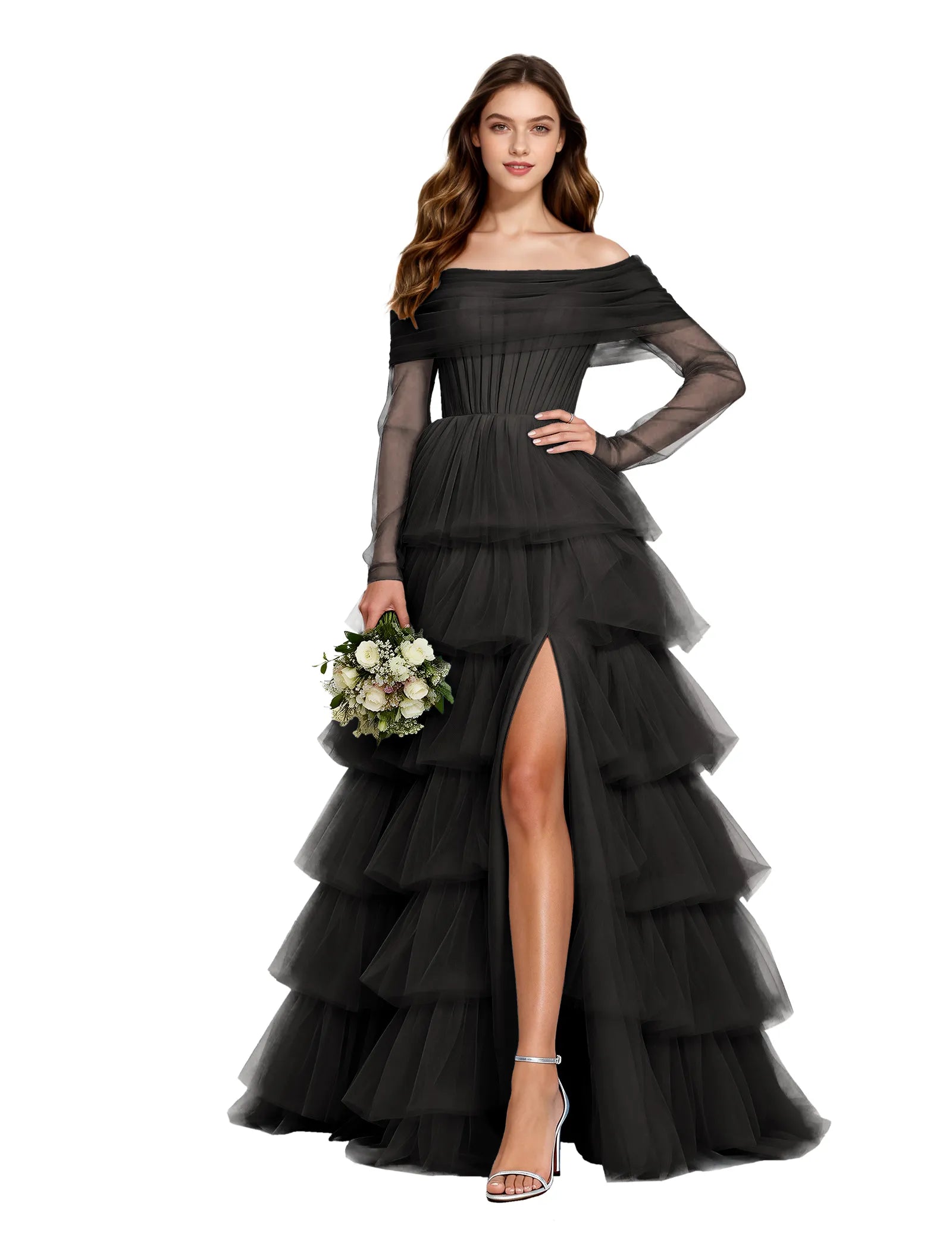 Elowen Off Shoulder Tiered Tulle Gown