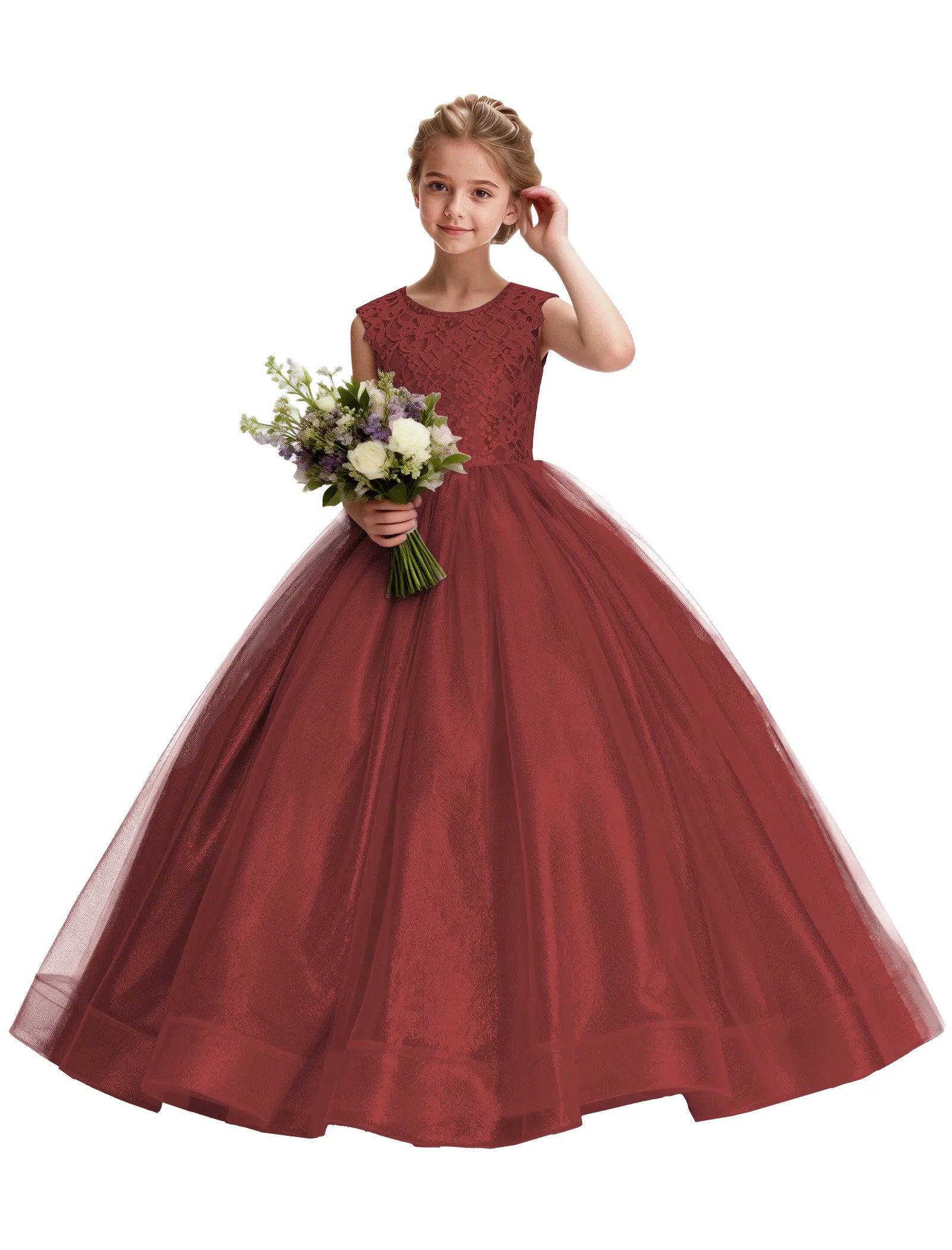 Lace and Tulle Flower Girl Dress With Shiny Skirt