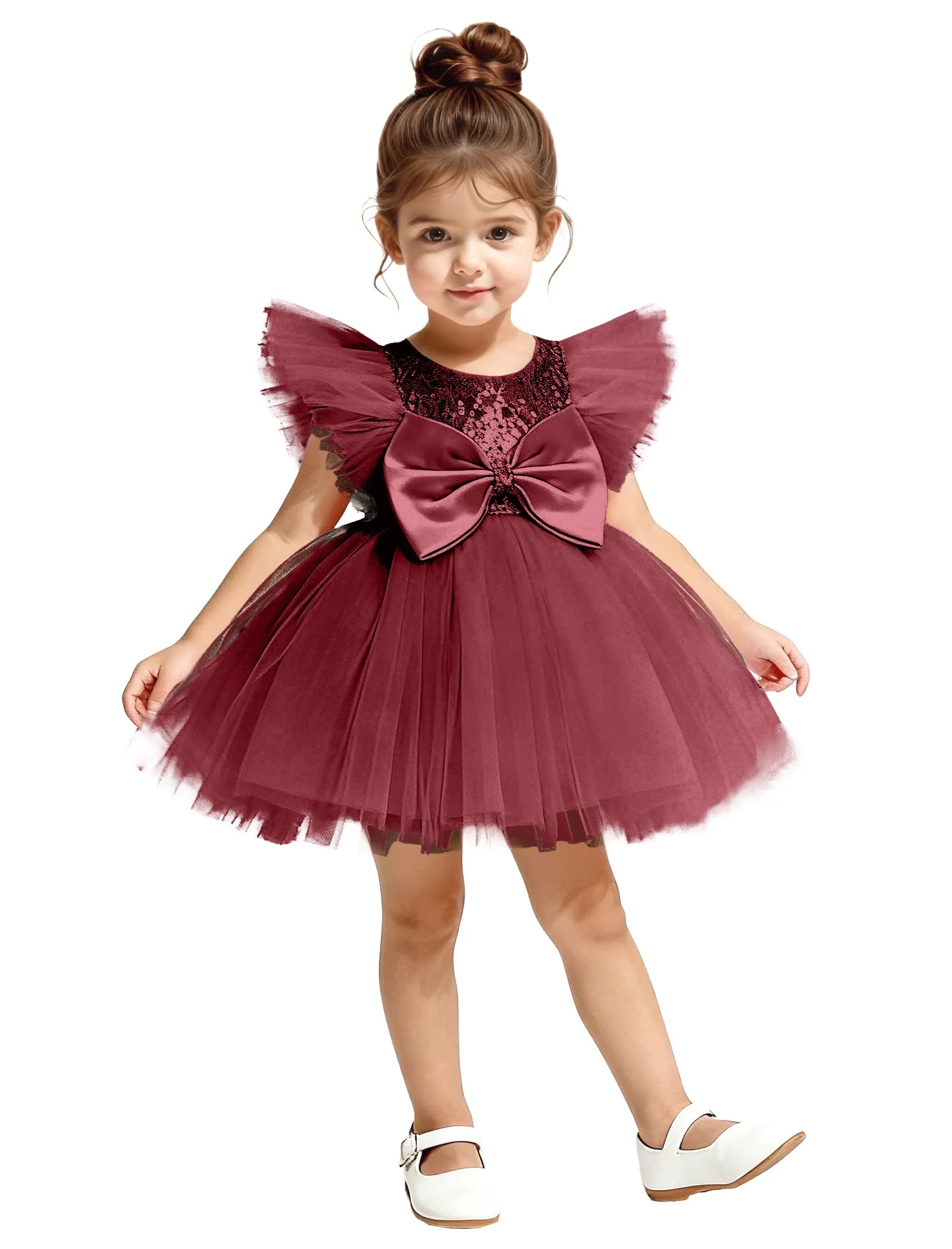 Sequin Tulle Flower Girl Dress with Back Bow