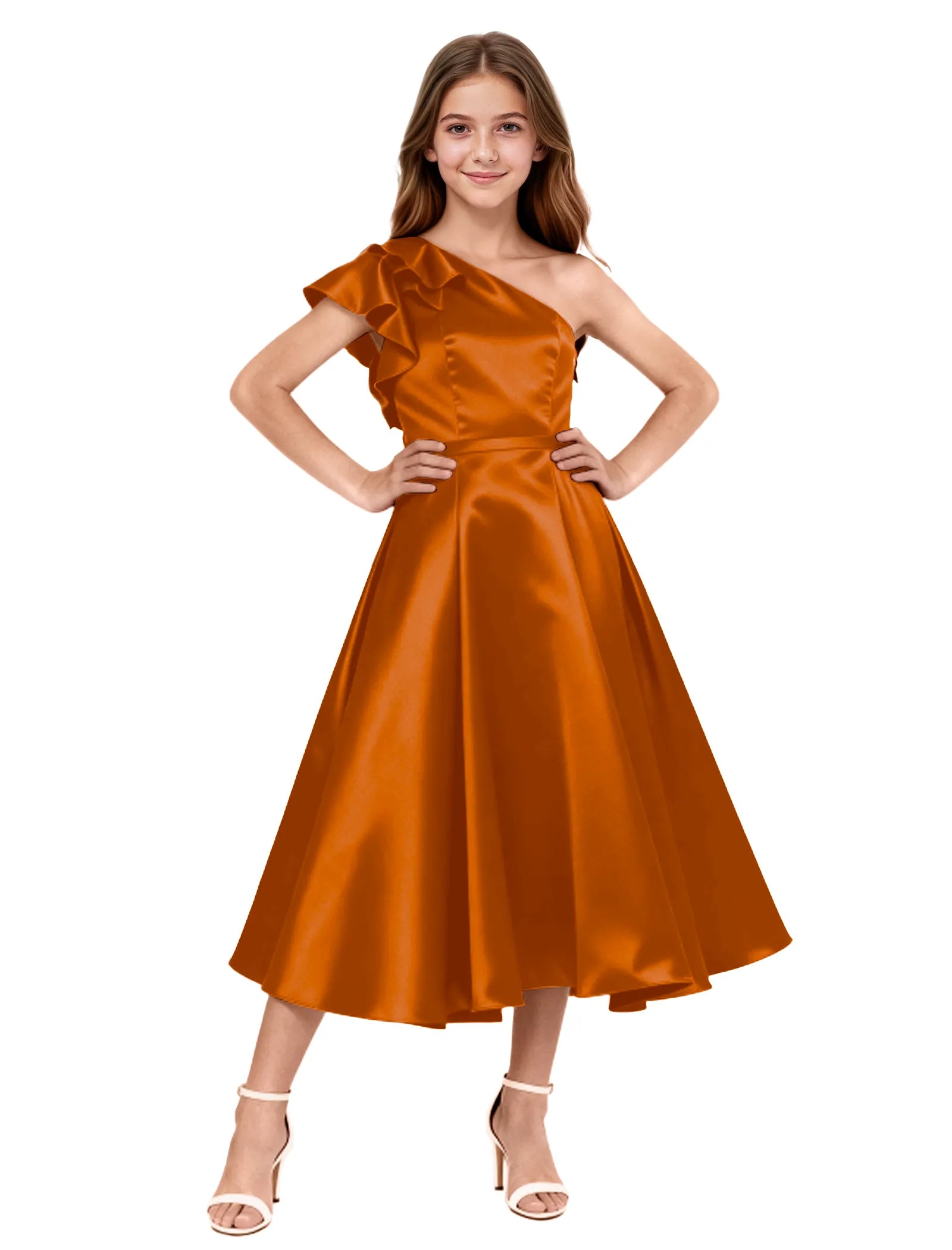 One Shoulder Satin Midi Dress for Girls Special Occasions